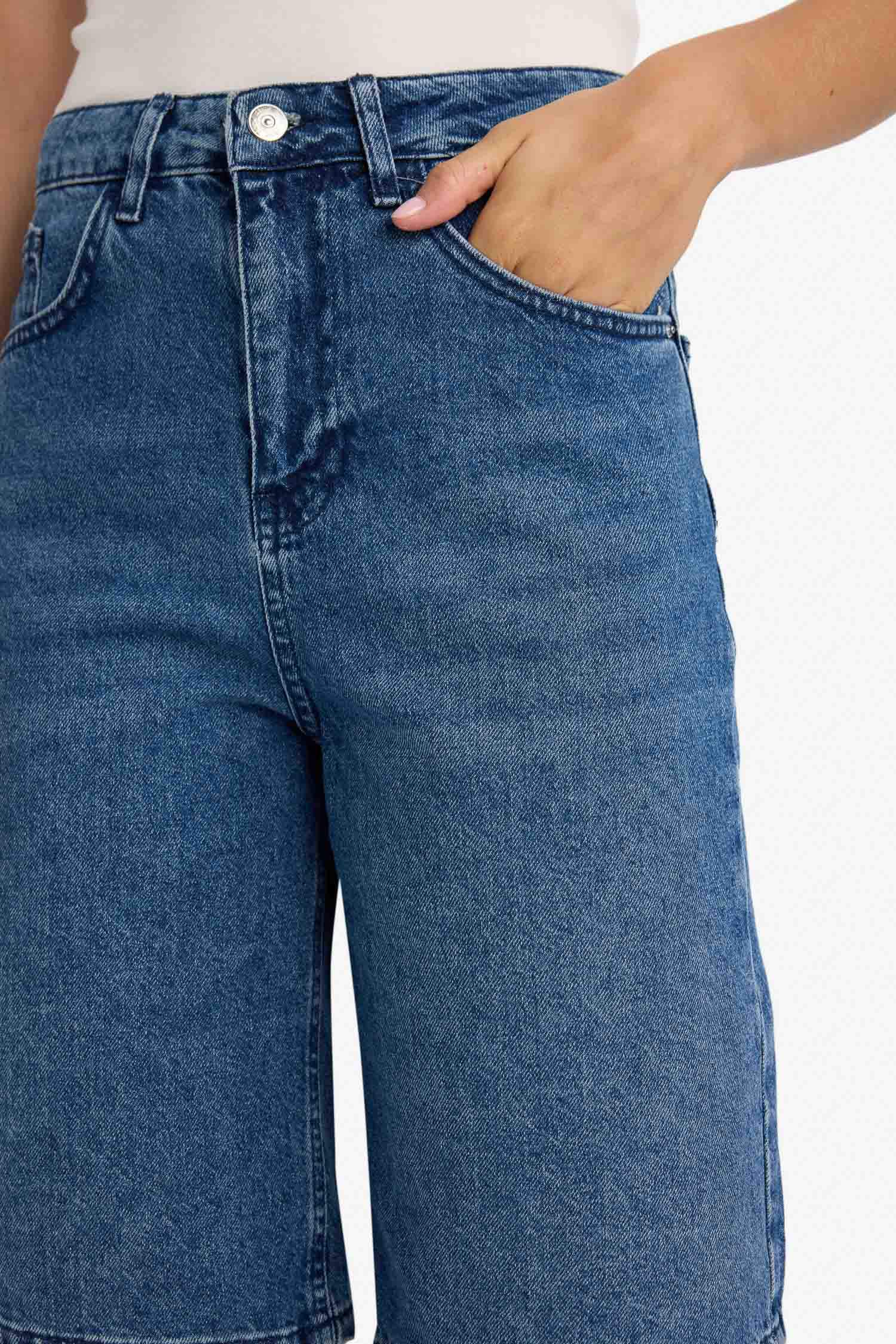 Yüksek Bel Jean Bermuda Şort