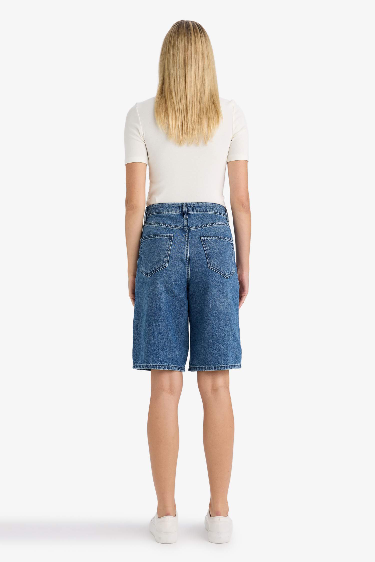 Yüksek Bel Jean Bermuda Şort