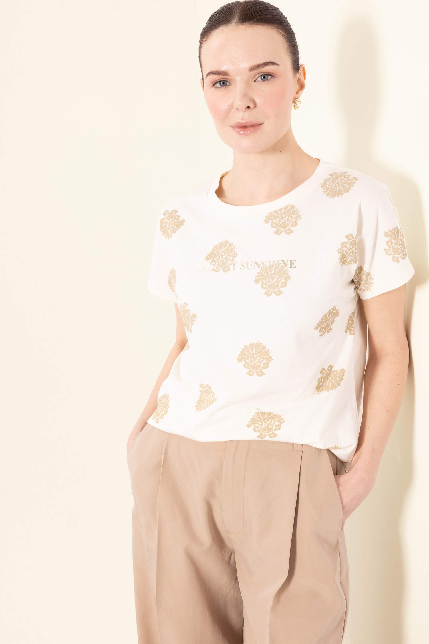 Crew Neck Patterned Short Sleeve T-Shirt