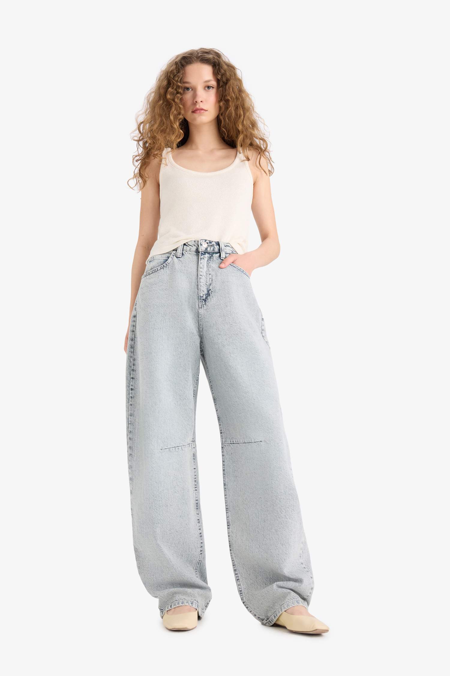 Baggy Fit High Waist Straight Leg Long Jeans