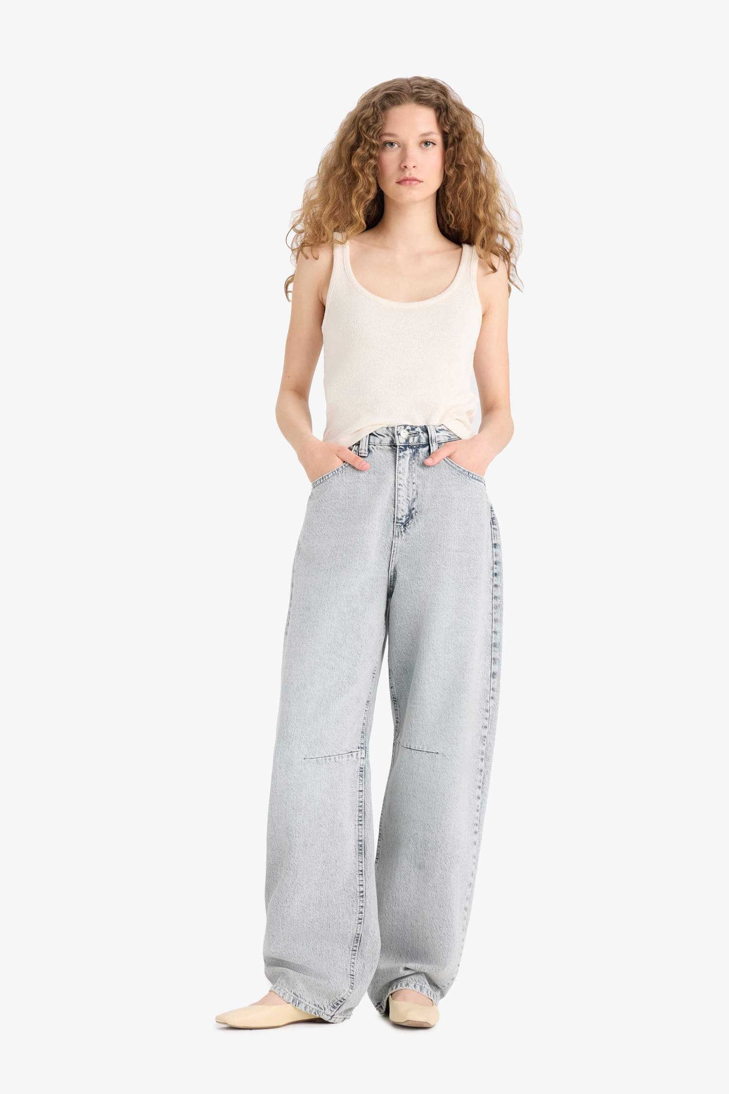 Baggy Fit High Waist Straight Leg Long Jeans