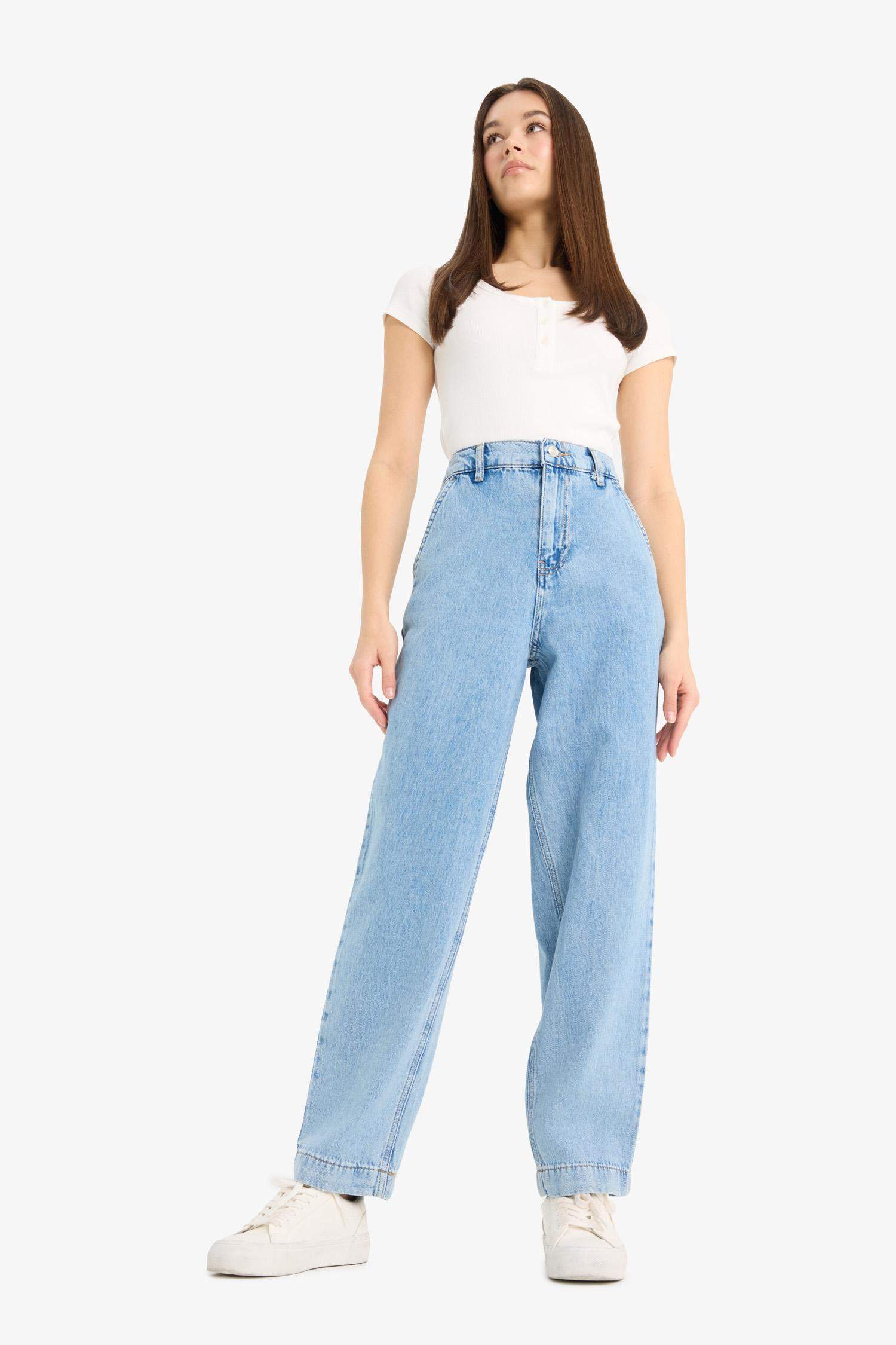 Carrot Fit  Beli Lastikli Bilek Boy Jean Yıkamalı Pantolon