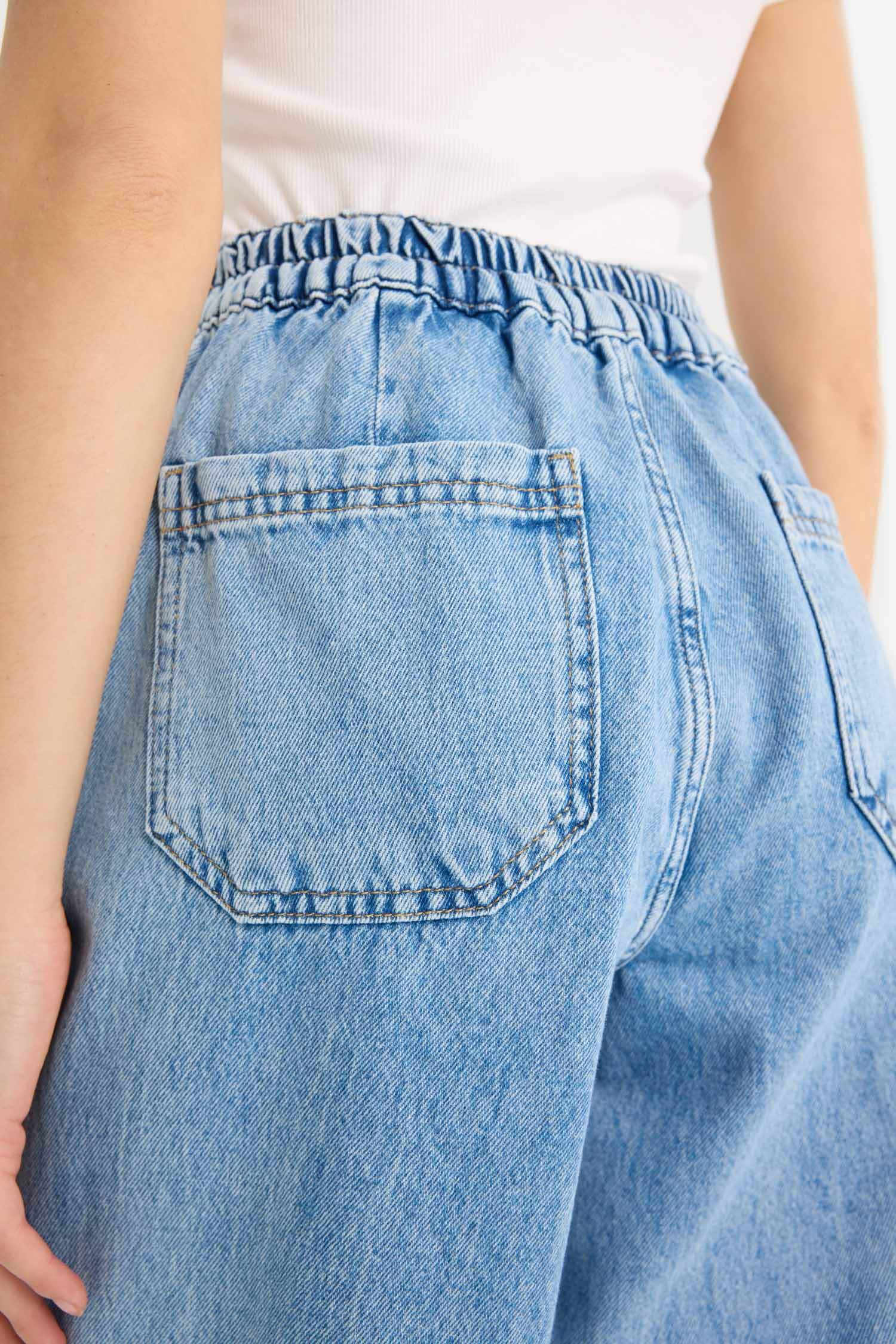 Carrot Fit  Beli Lastikli Bilek Boy Jean Yıkamalı Pantolon