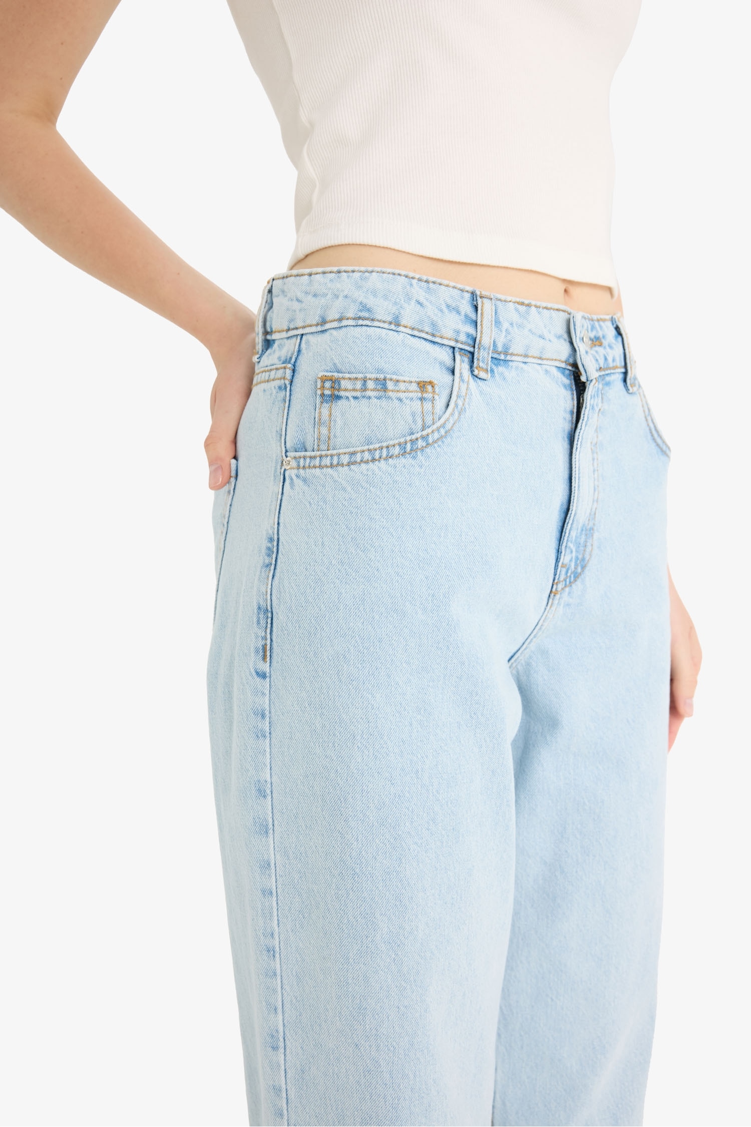 Straight Wide Yüksek Bel Düz Paça Uzun Jean Pantolon