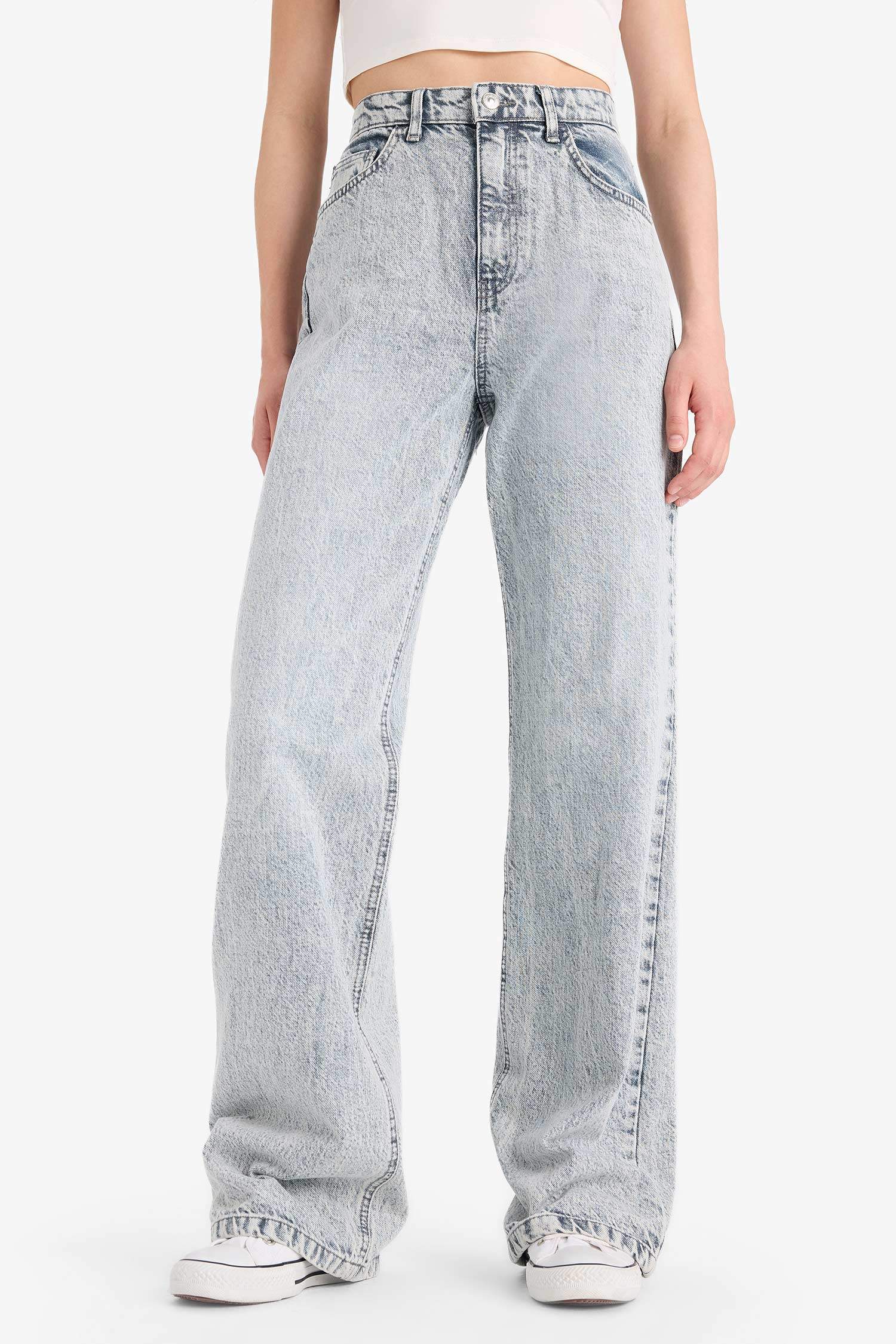 Straight Wide Yüksek Bel Geniş Paça Uzun Jean Pantolon