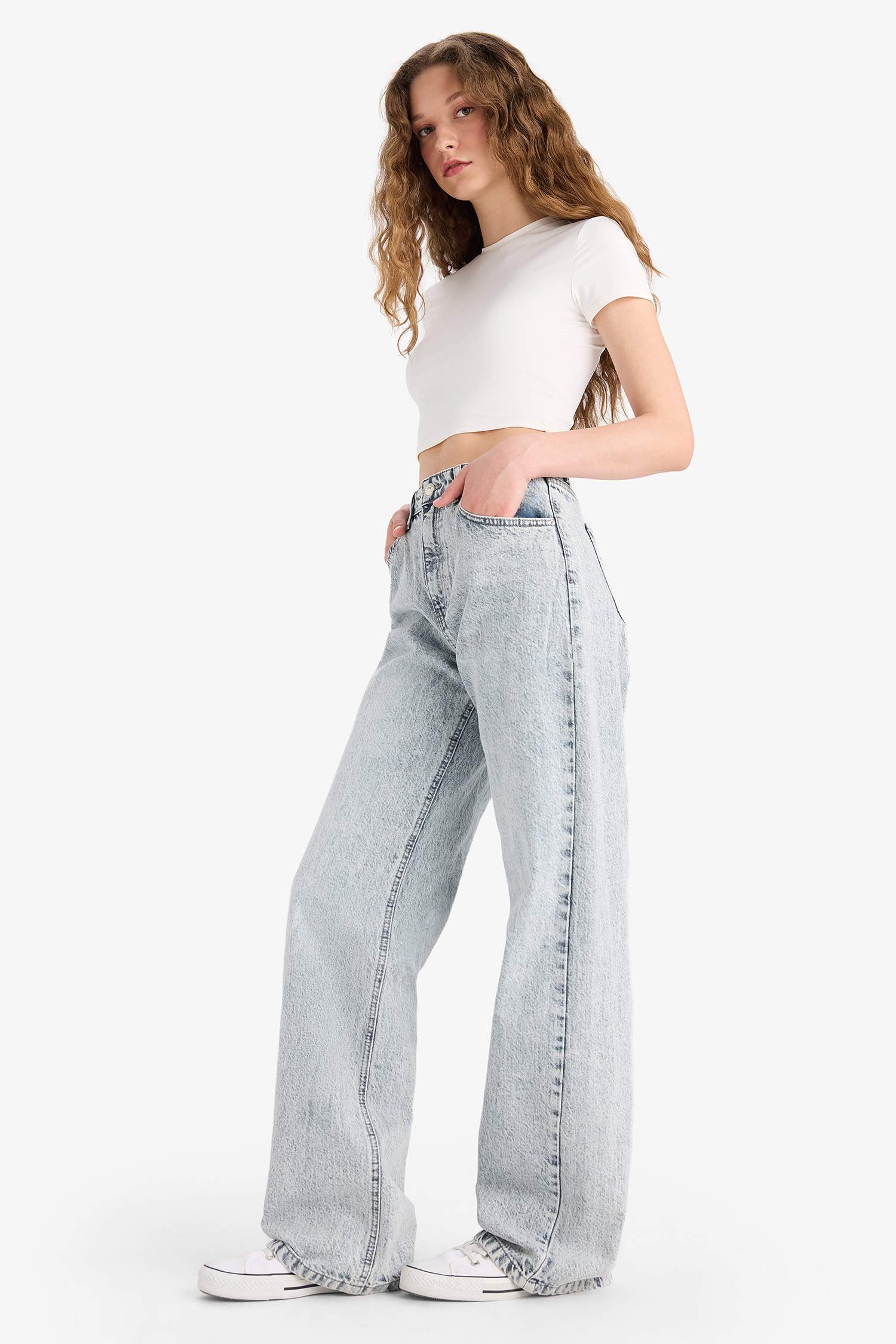 Straight Wide Yüksek Bel Geniş Paça Uzun Jean Pantolon