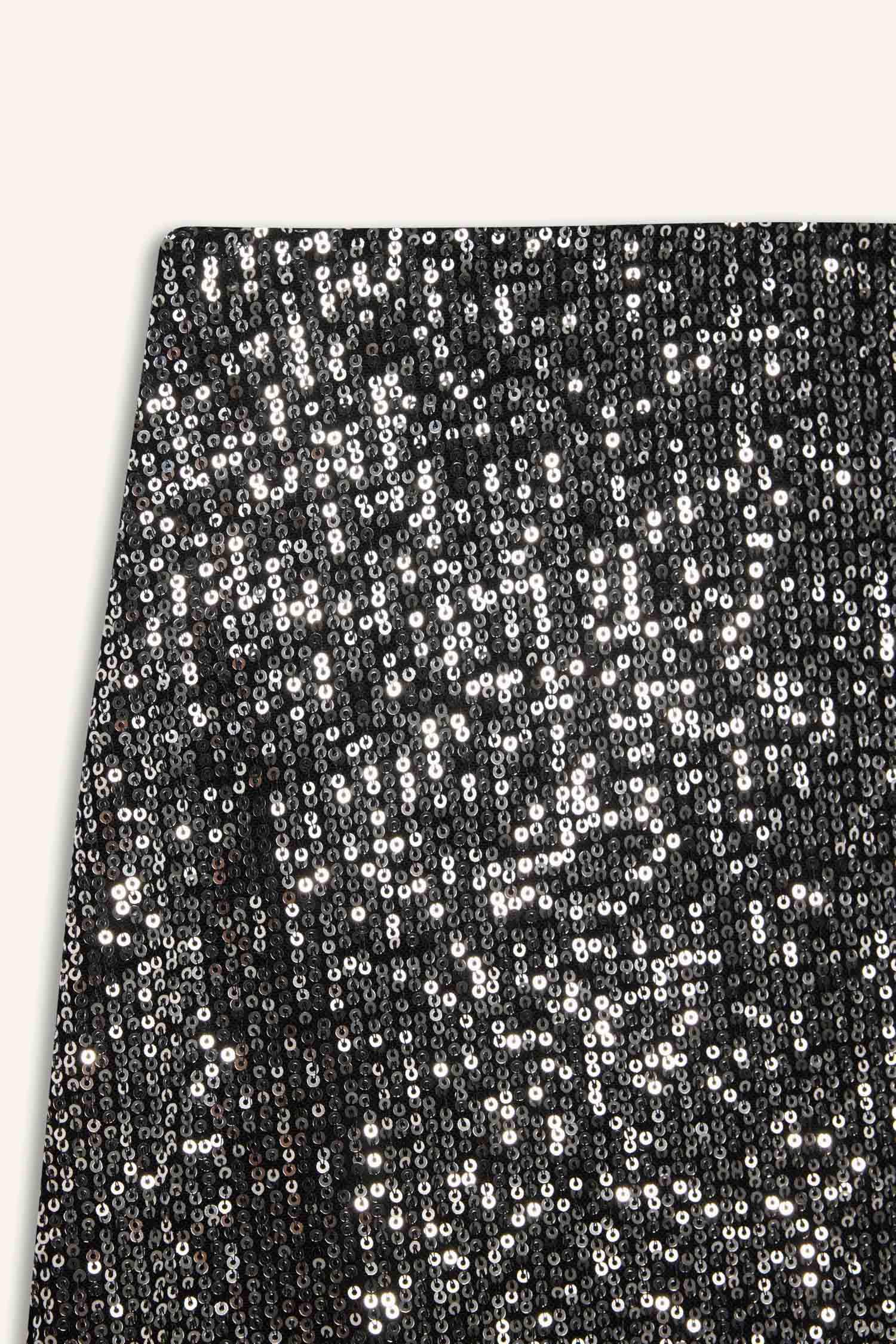 A Line Sequined Fabric High Waist Mini Knitted Skirt