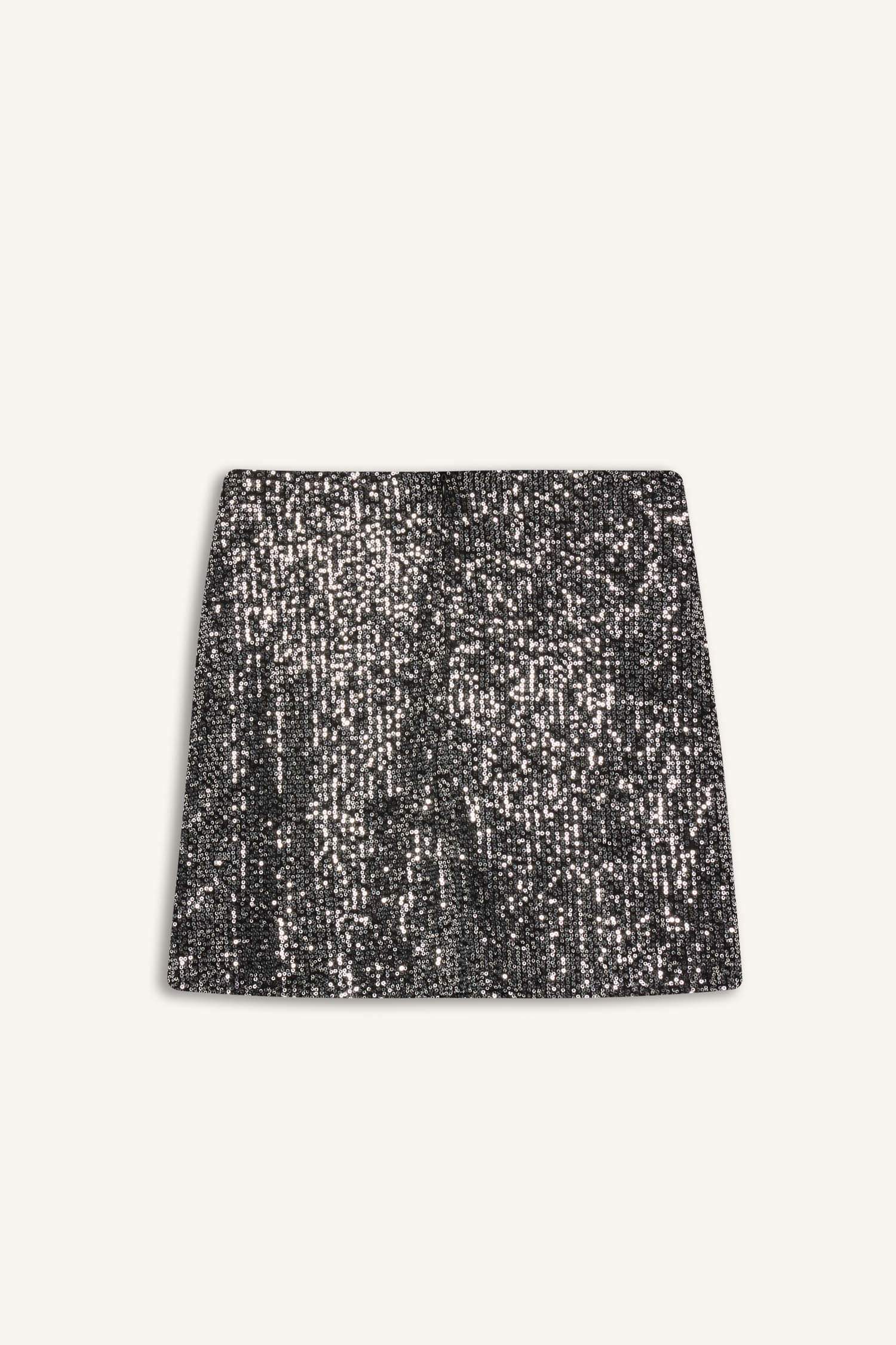 A Line Sequined Fabric High Waist Mini Knitted Skirt