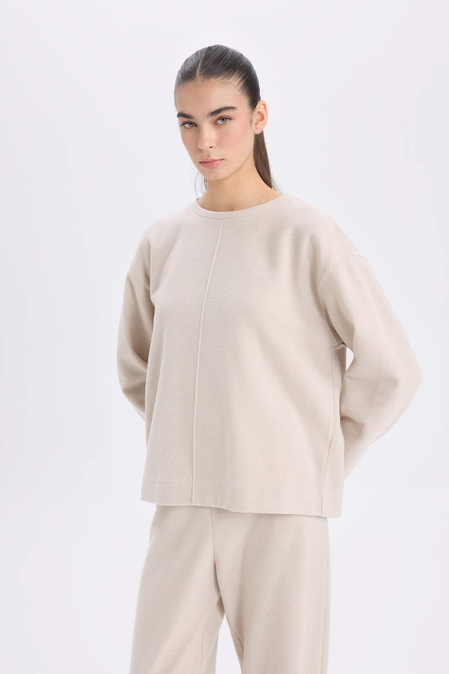 Long Sleeve Basic Top Wide Leg Bottom 2 Piece Set