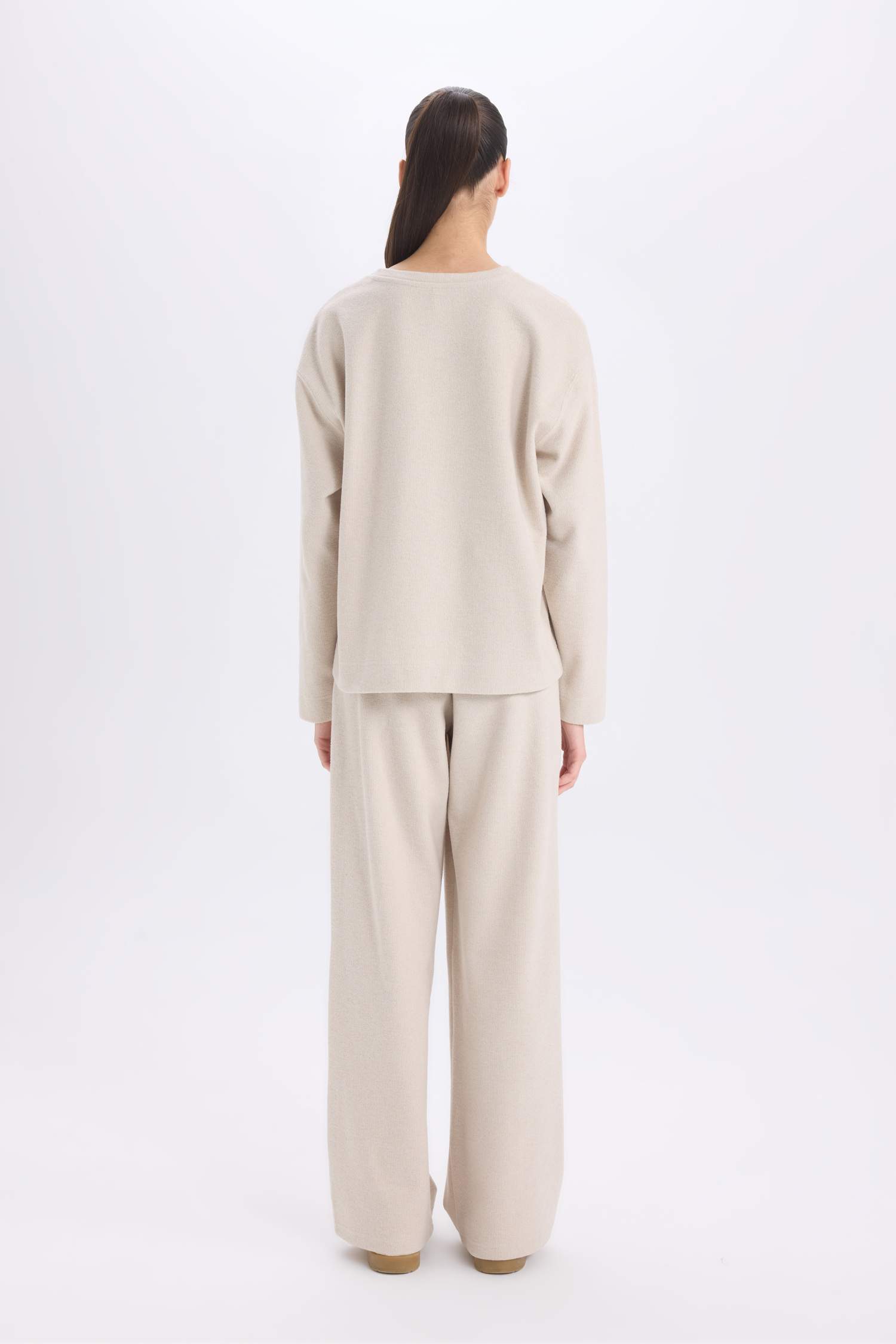 Long Sleeve Basic Top Wide Leg Bottom 2 Piece Set