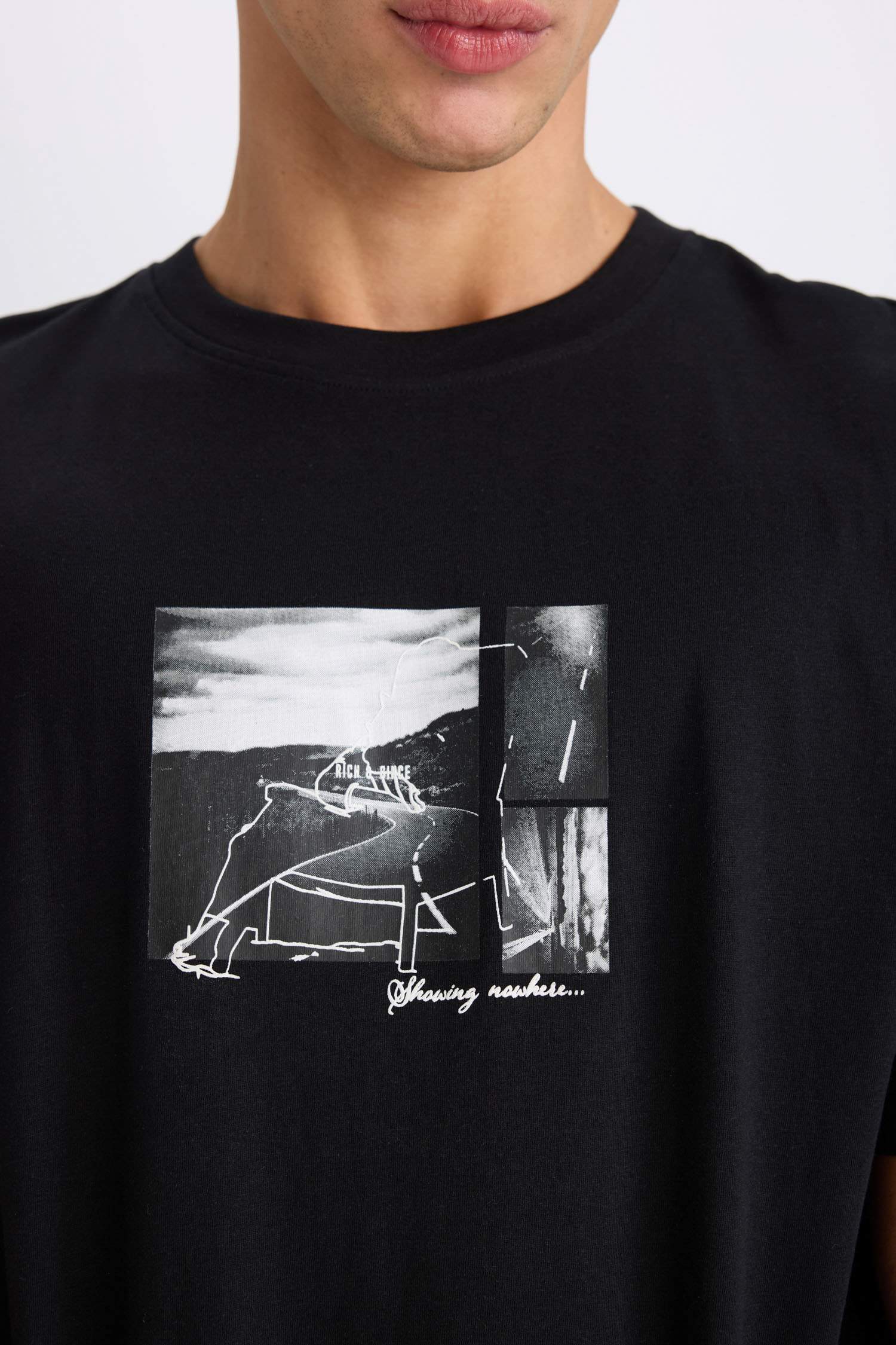 T-shirt boxy en coton imprimé à col rond et manches courtes