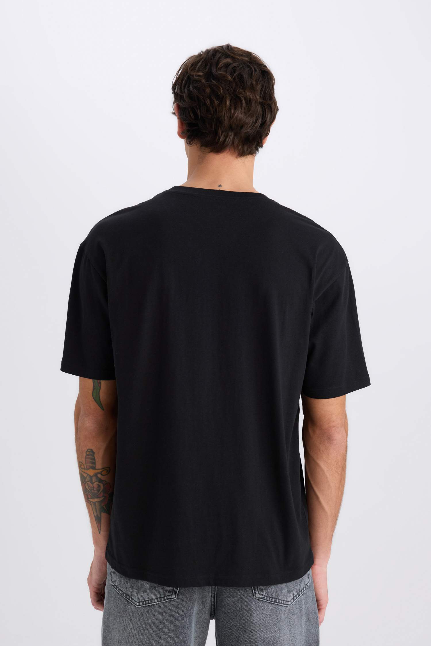 T-shirt boxy en coton imprimé à col rond et manches courtes