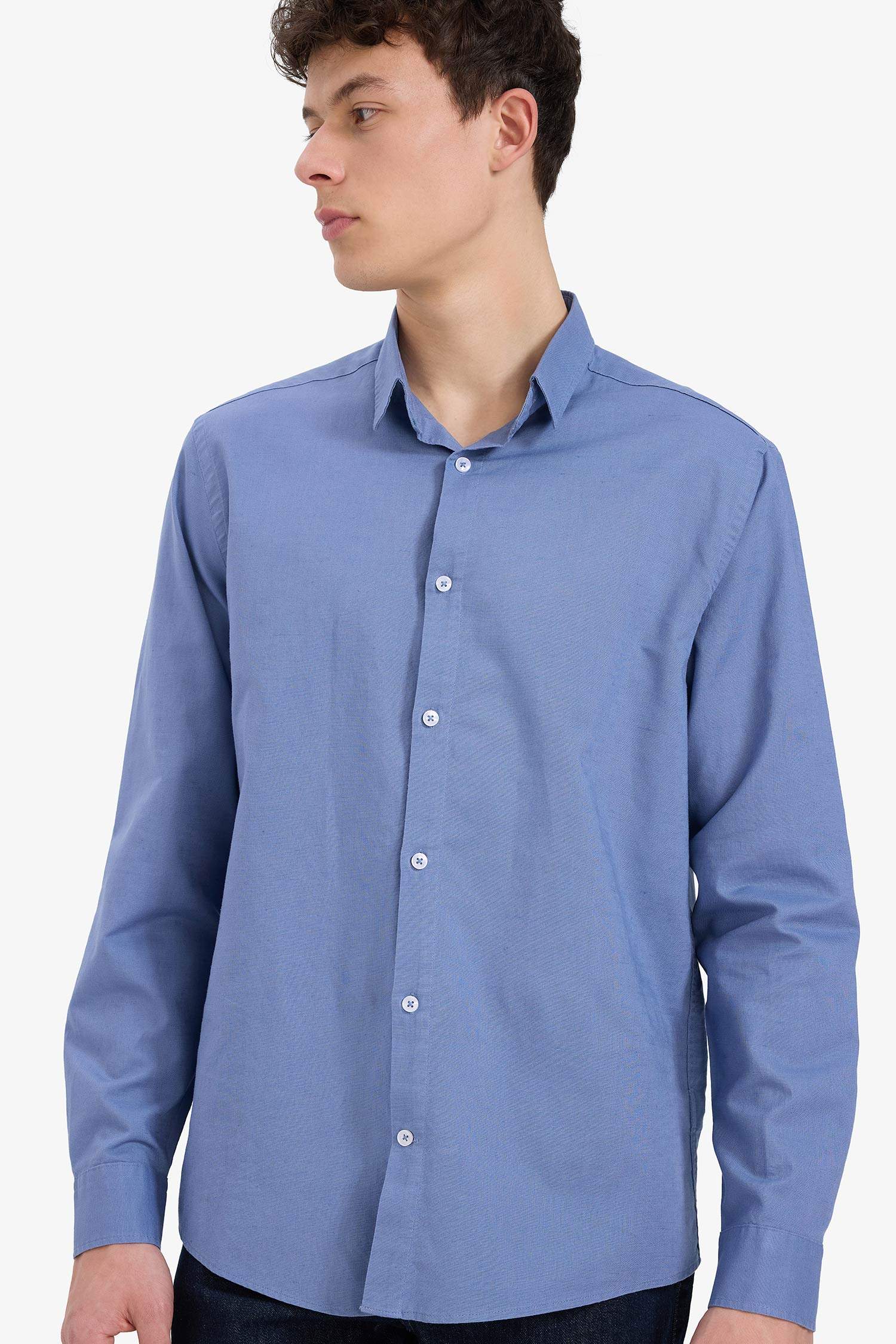 Regular Fit Polo Yaka Keten Yazlık Uzun Kollu Gömlek