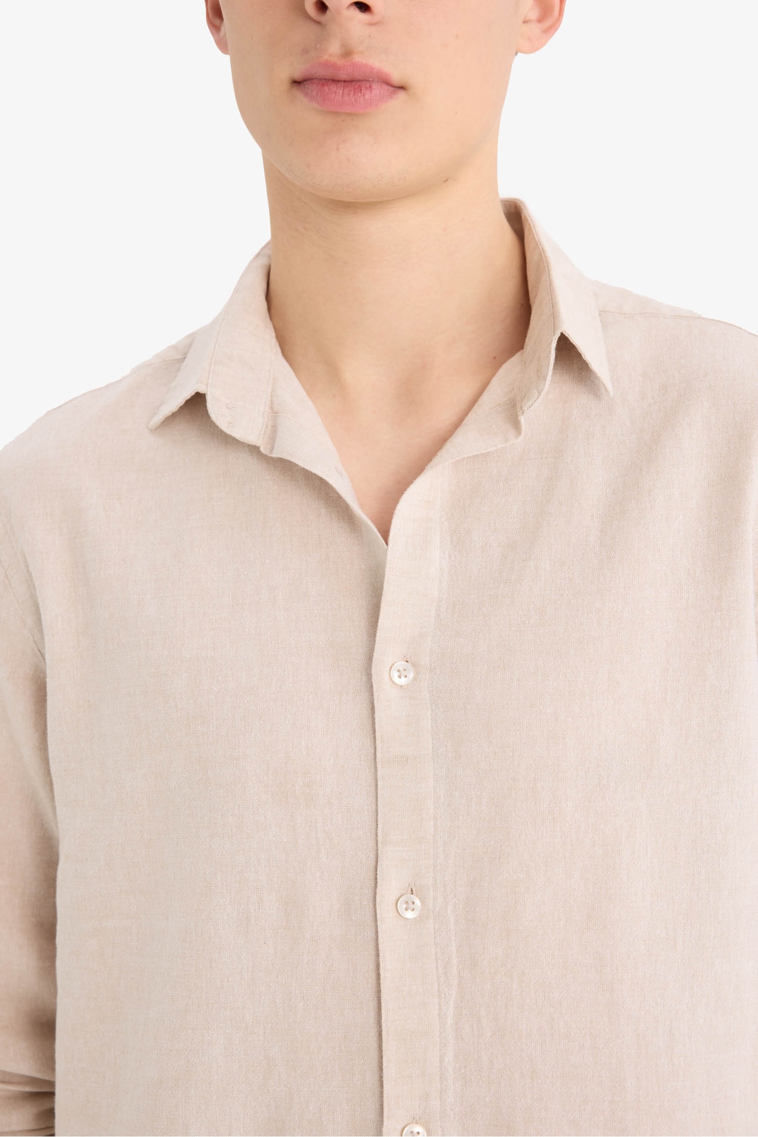 Regular Fit Polo Neck Linen Summer Long Sleeve Shirt