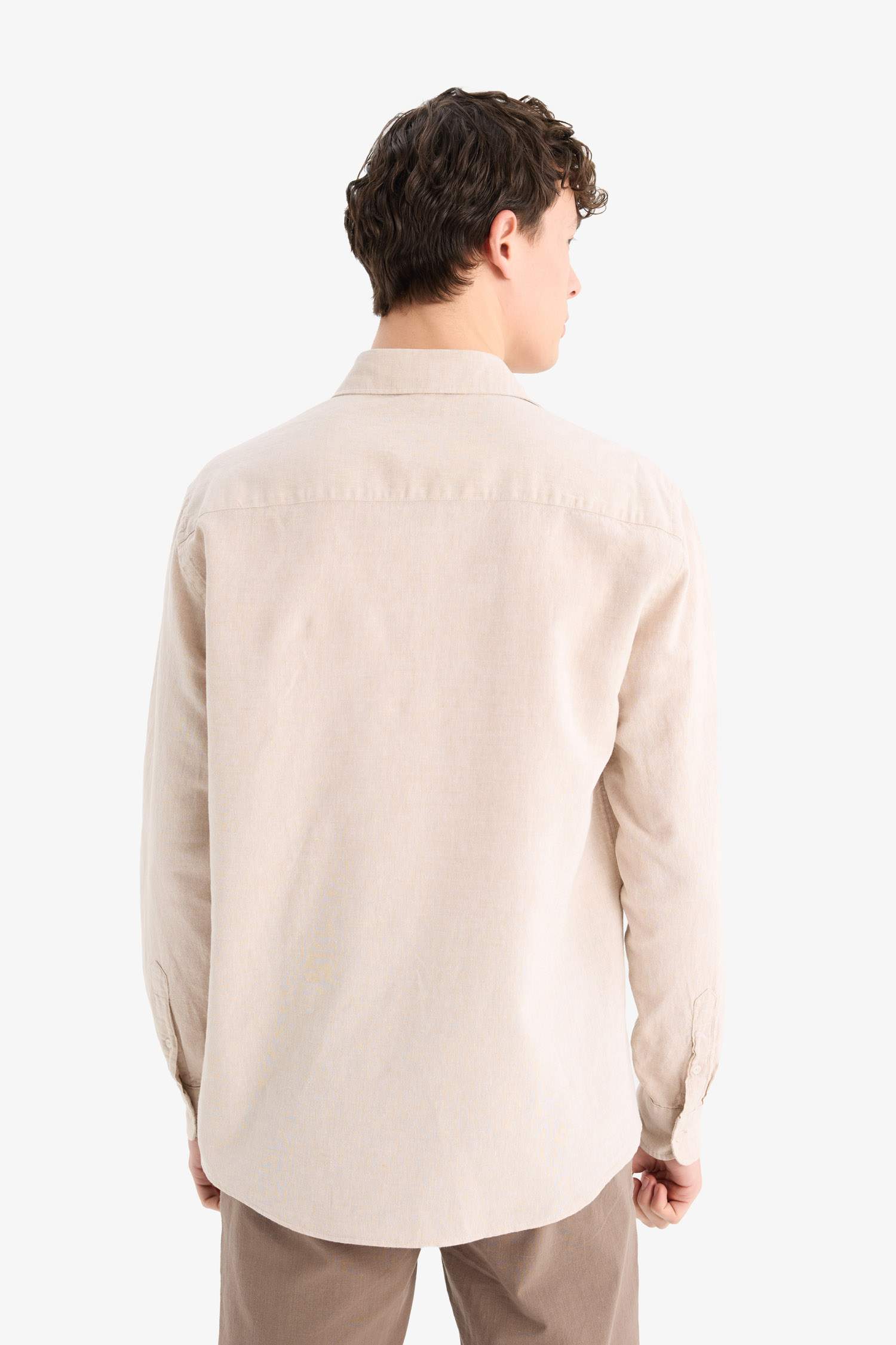 Regular Fit Polo Neck Linen Summer Long Sleeve Shirt