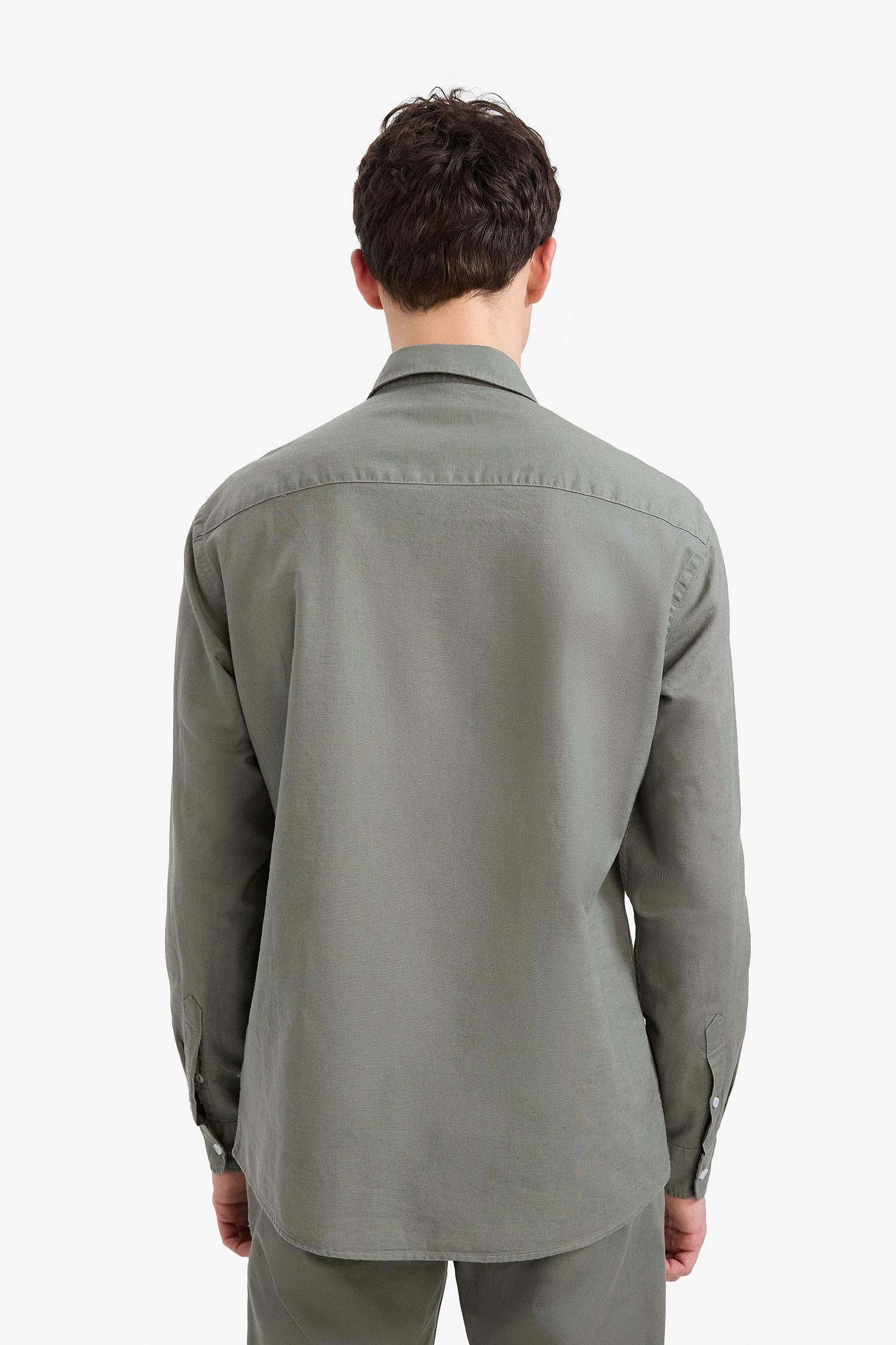 Regular Fit Polo Yaka Keten Yazlık Uzun Kollu Gömlek