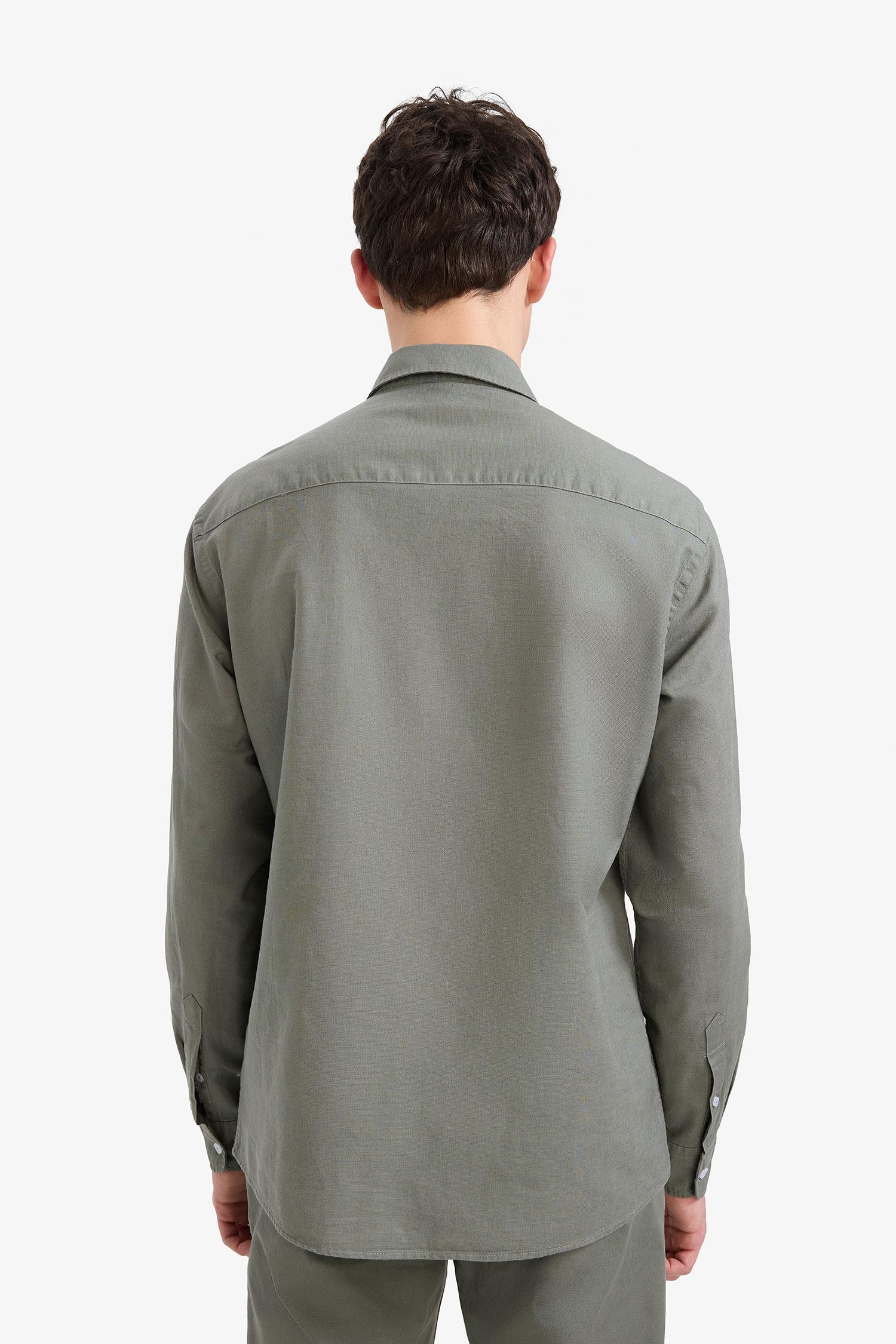 DeFacto Regular Fit Polo Yaka Keten Yazlık Uzun Kollu Gömlek görsel 6