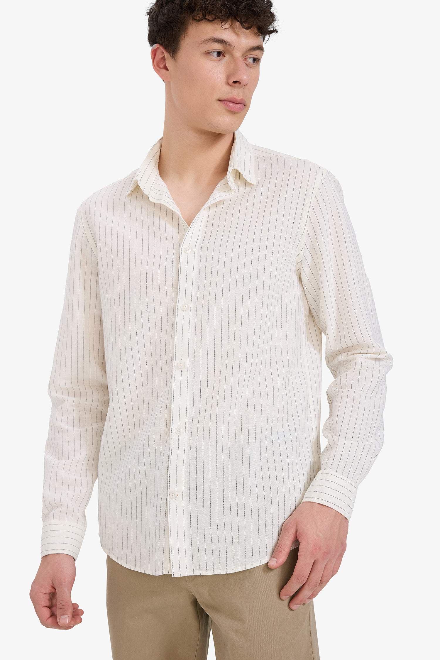 Regular Fit Polo Neck Summer Linen Shirt