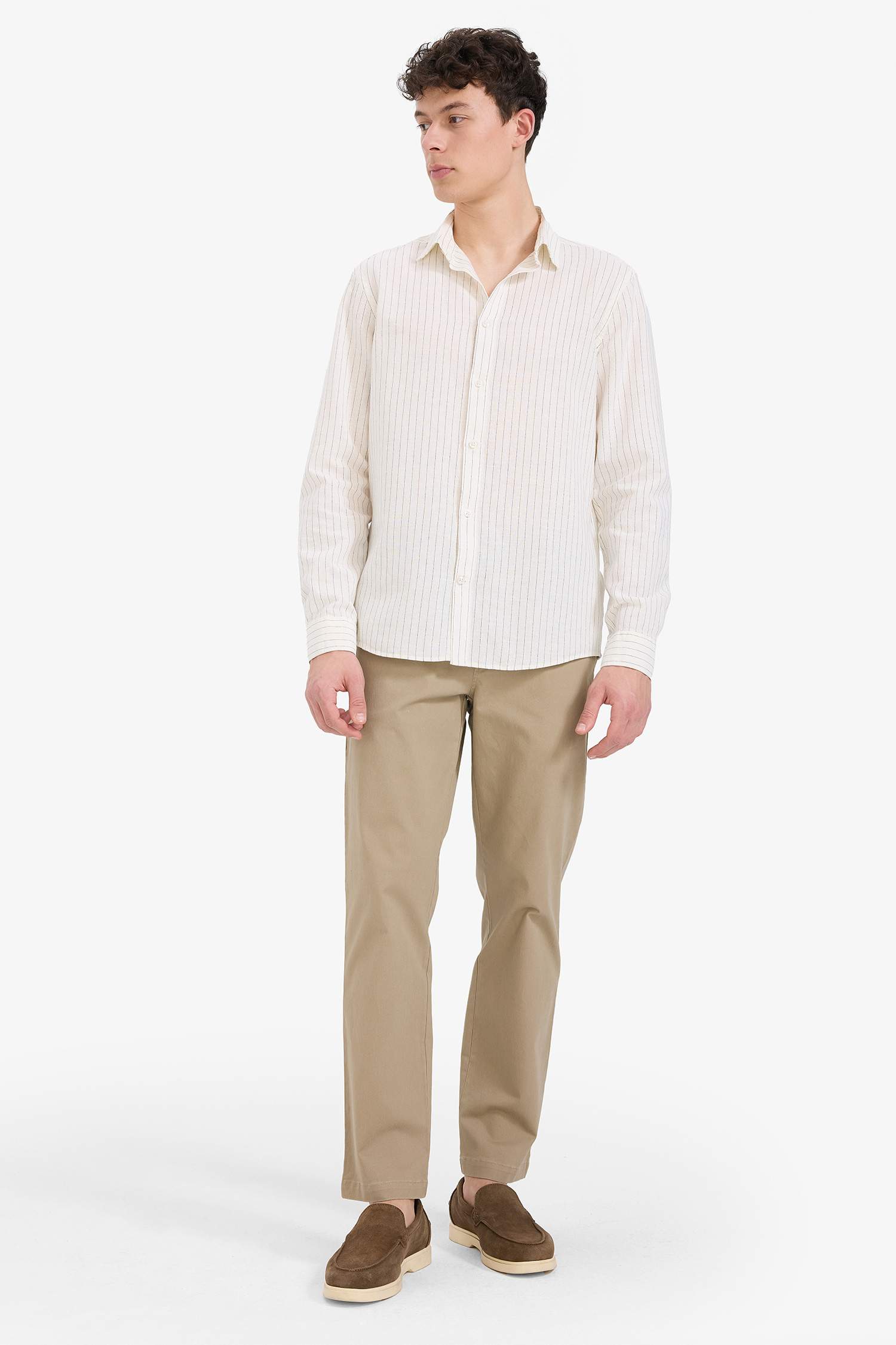 Regular Fit Polo Neck Summer Linen Shirt