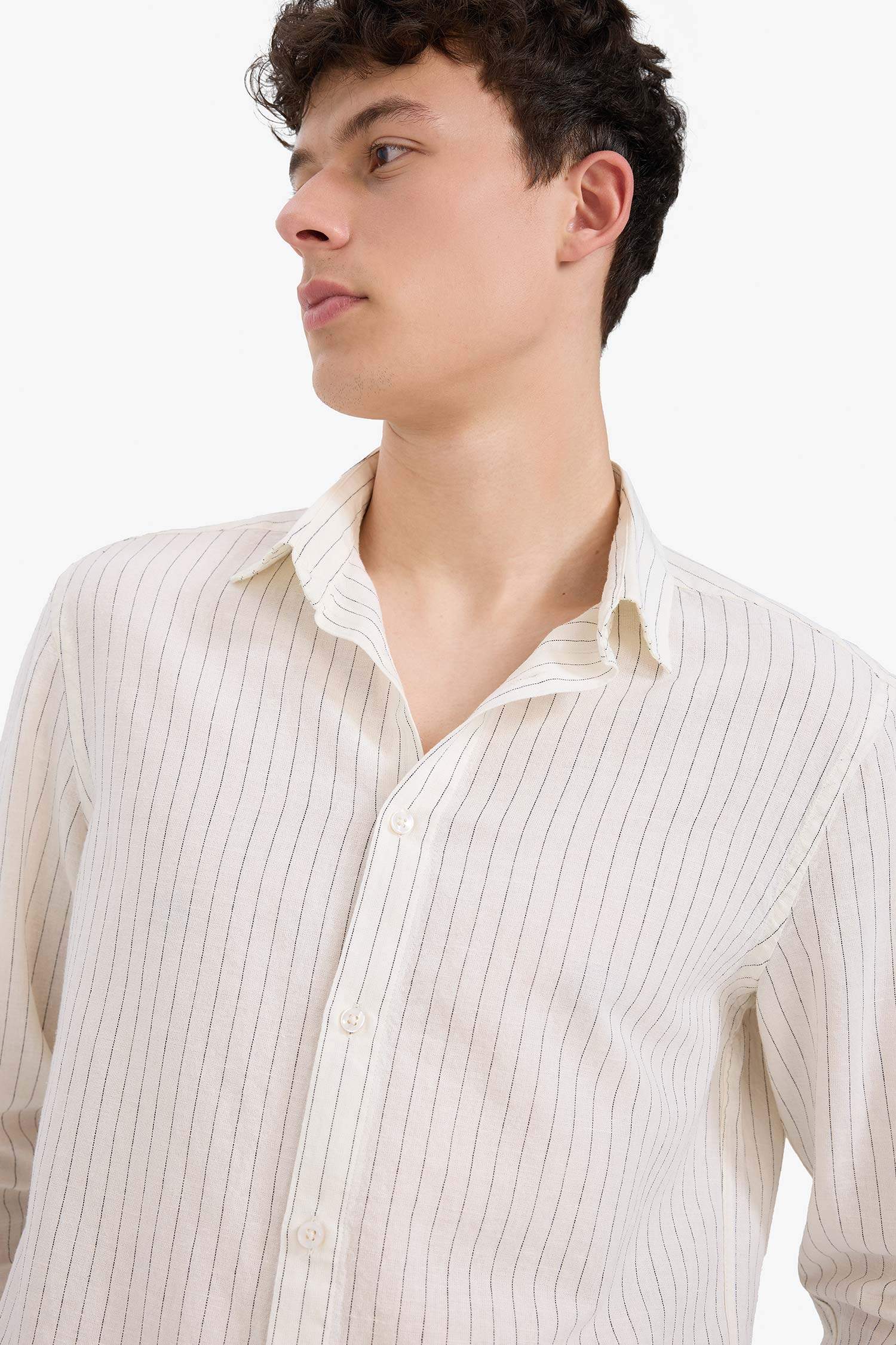 Regular Fit Polo Neck Summer Linen Shirt