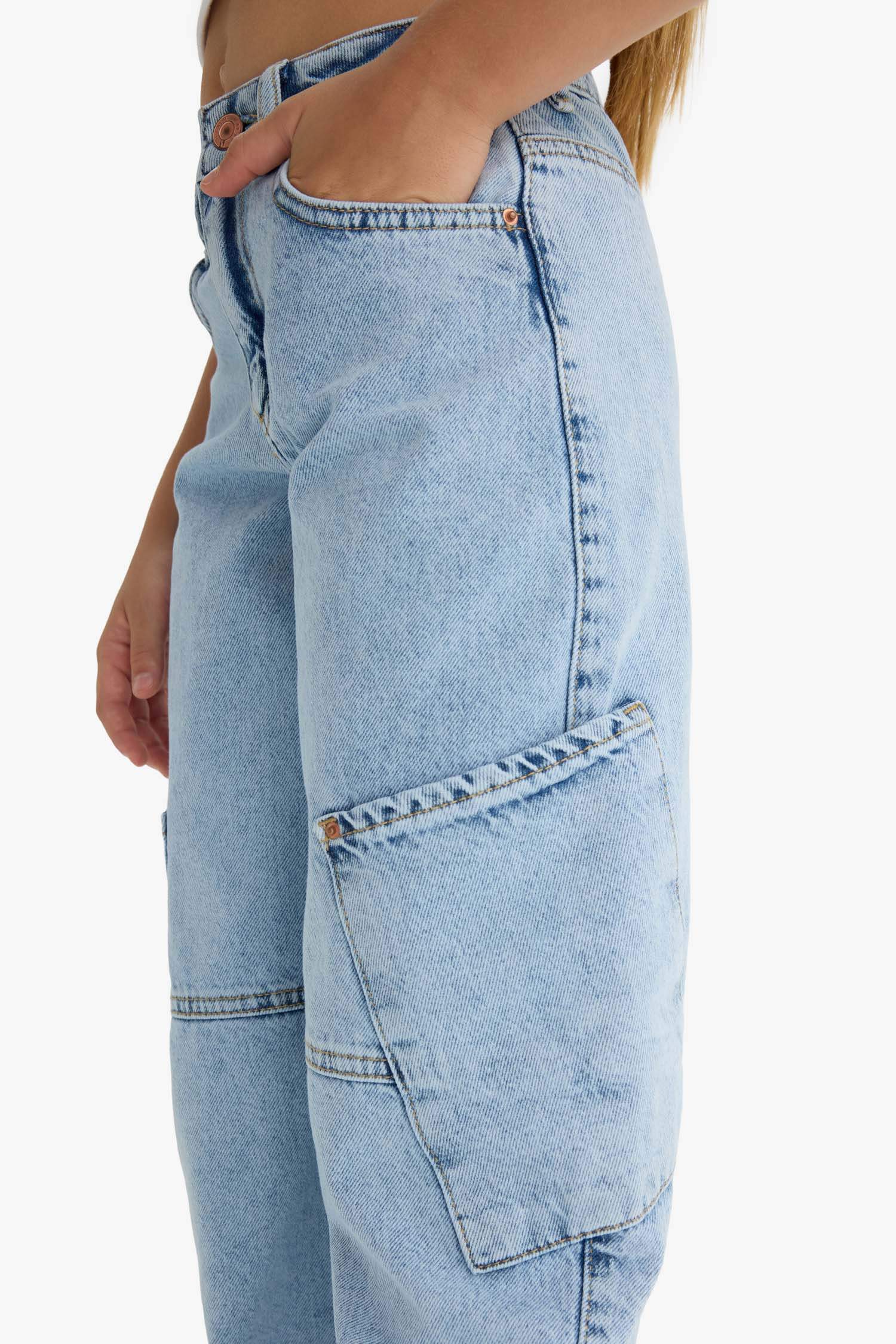 Kız Çocuk Baggy Fit Geniş Bol Paça Jean Pantolon
