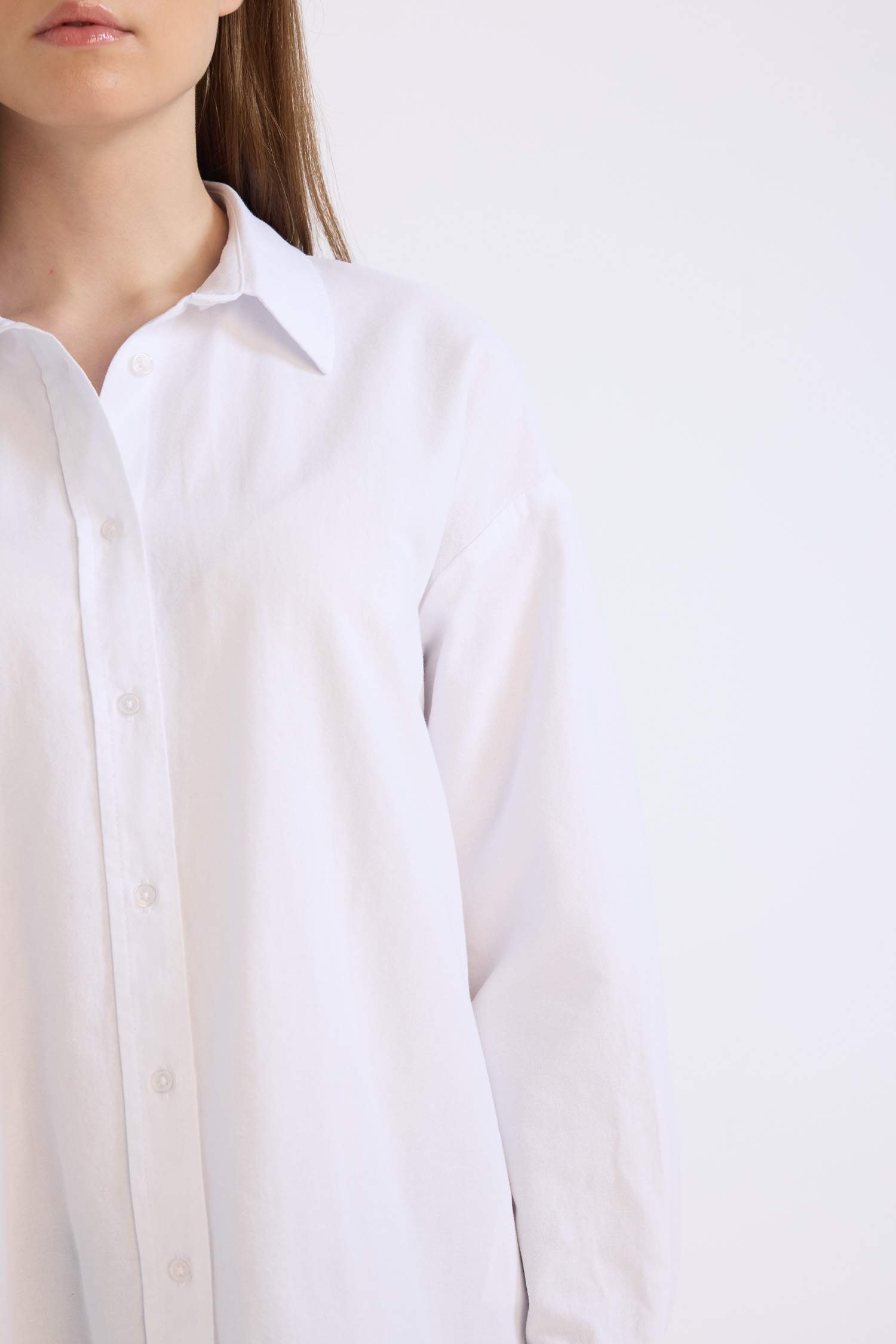 تونيكة كم طويل أوكسفورد قصة مريحة بياقة قميص