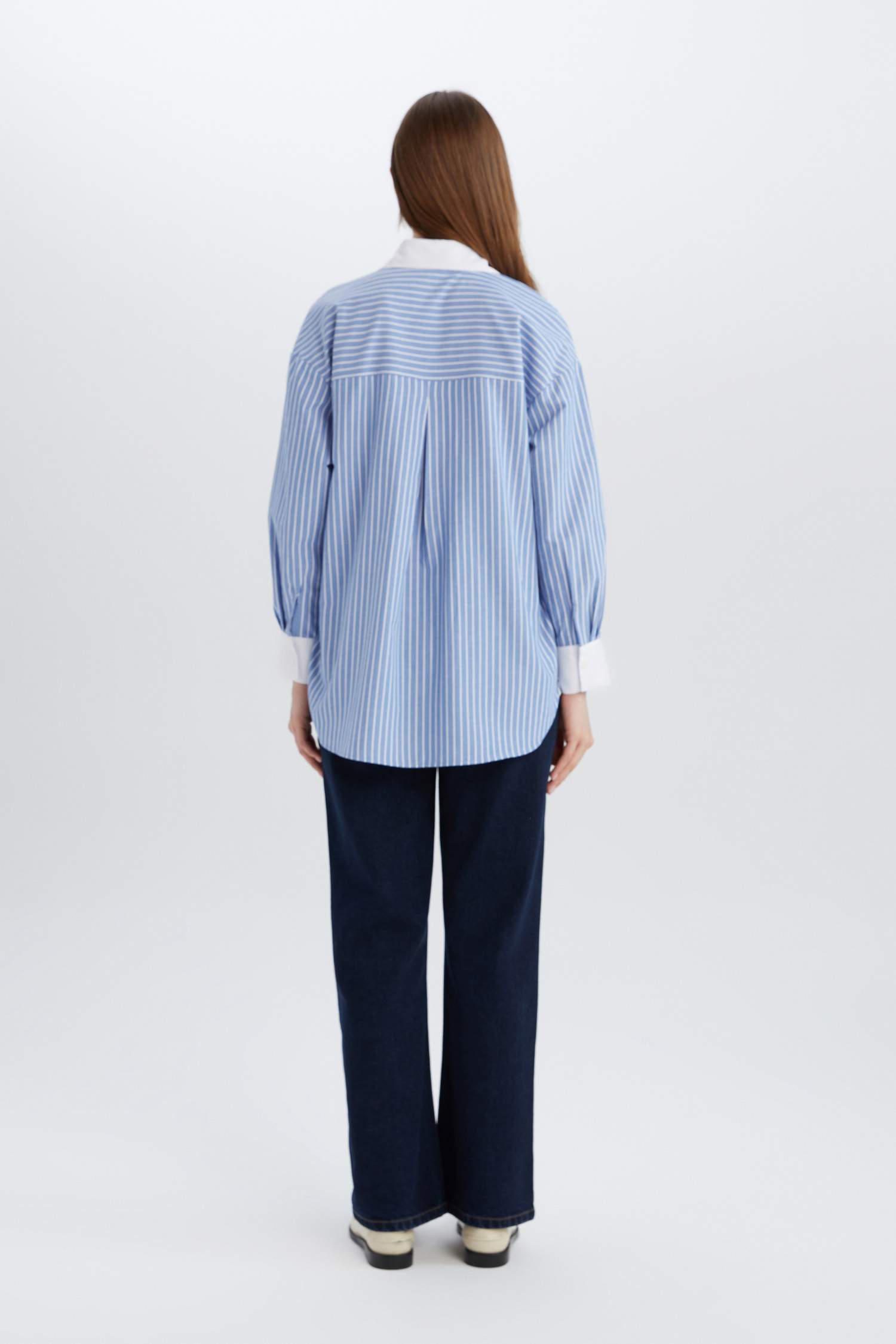 Relax Fit Çizgili Poplin Uzun Kollu Gömlek Tunik