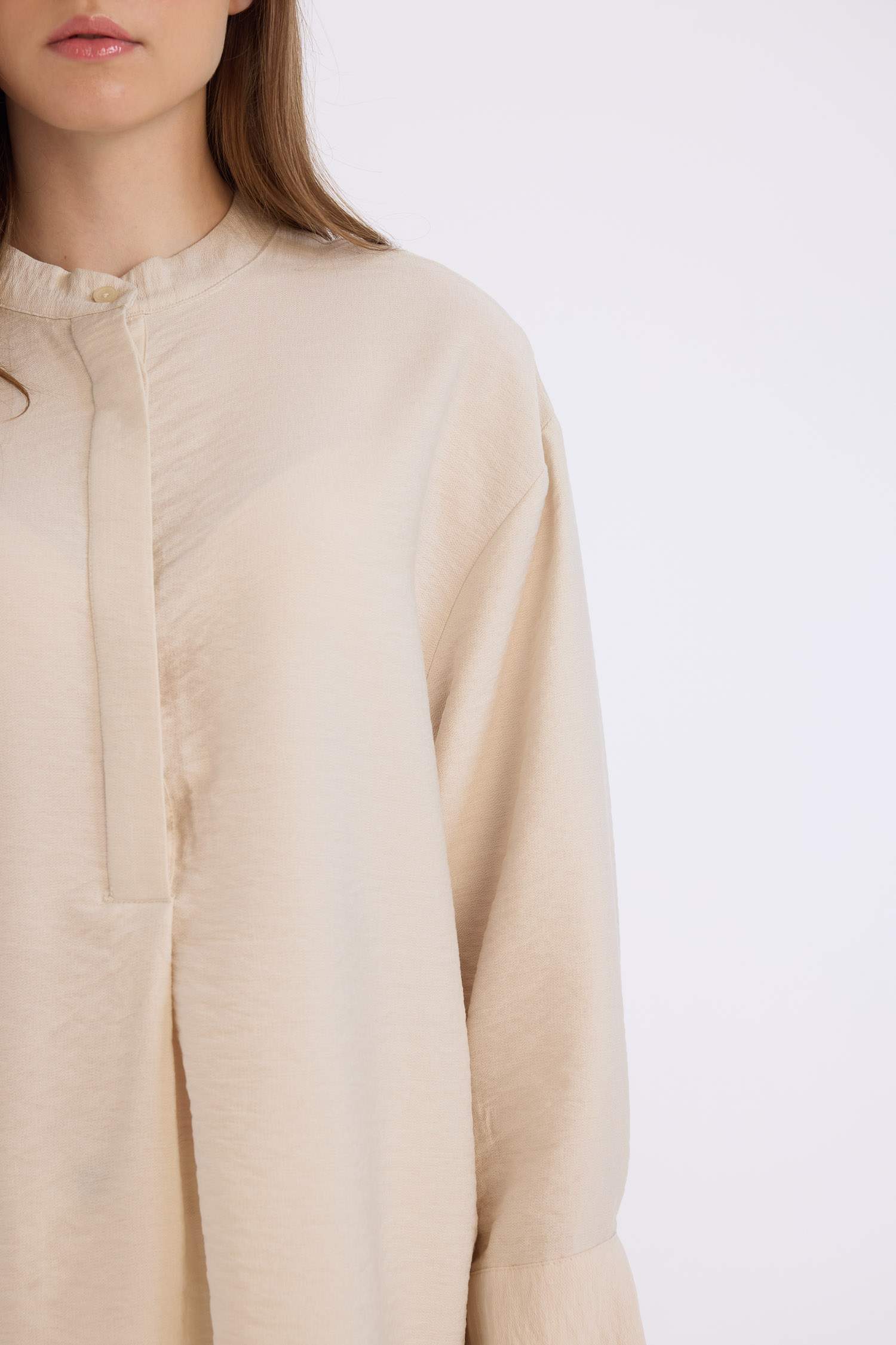 Relax Fit Mandarin Collar Basic Long Sleeve Shirt Tunic