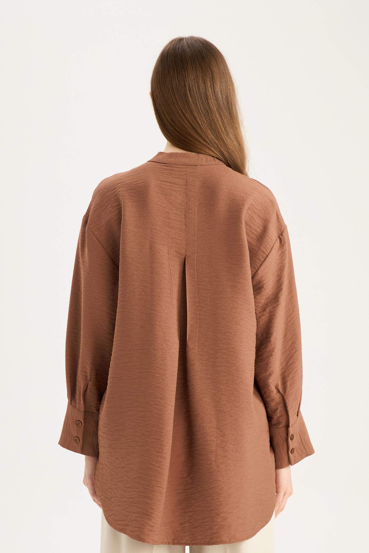 Relax Fit Hakim Yaka Basic Düz Uzun Kollu Tesettür Gömlek Tunik