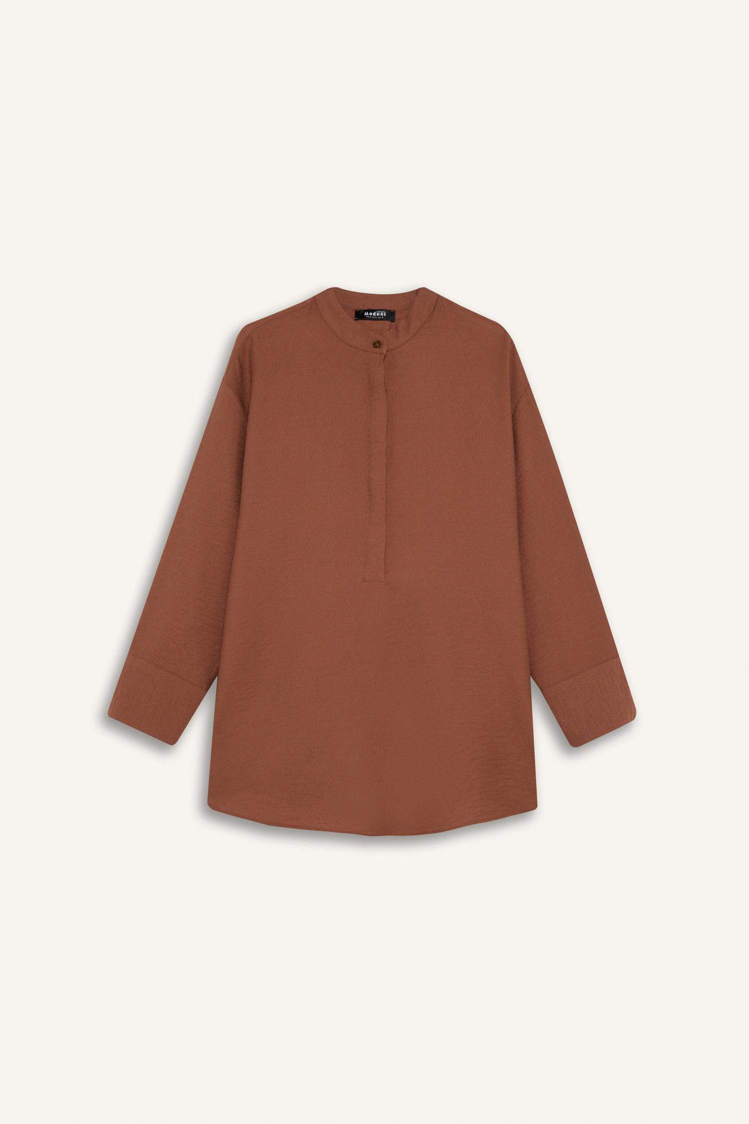 Relax Fit Hakim Yaka Basic Düz Uzun Kollu Tesettür Gömlek Tunik