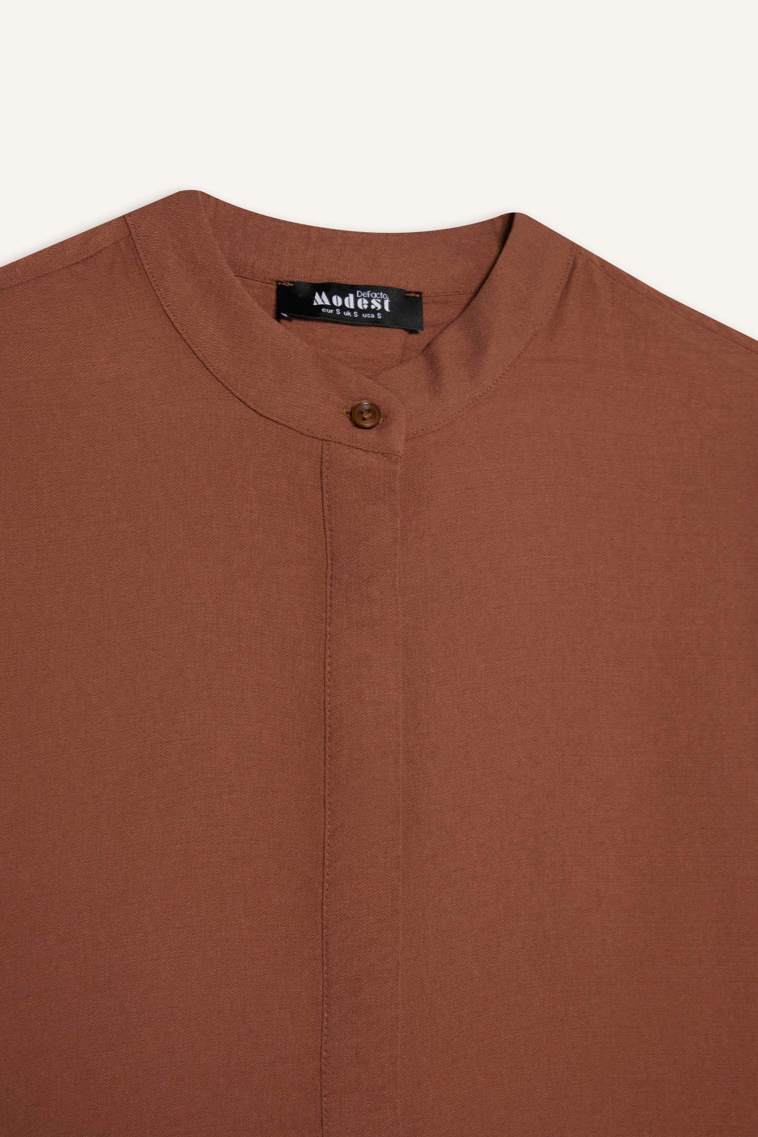 Relax Fit Hakim Yaka Basic Düz Uzun Kollu Tesettür Gömlek Tunik