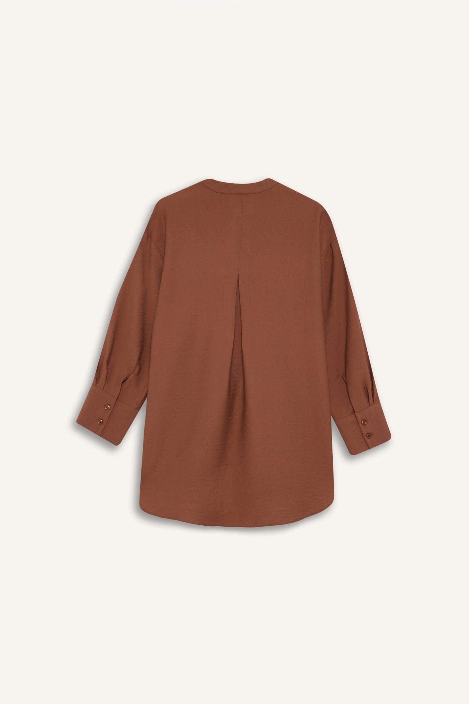 Relax Fit Hakim Yaka Basic Düz Uzun Kollu Tesettür Gömlek Tunik