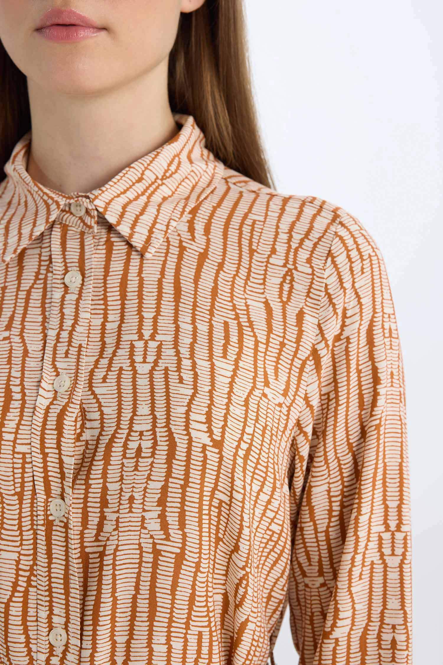 Regular Fit Shirt Collar Printed Long Sleeve Tunic