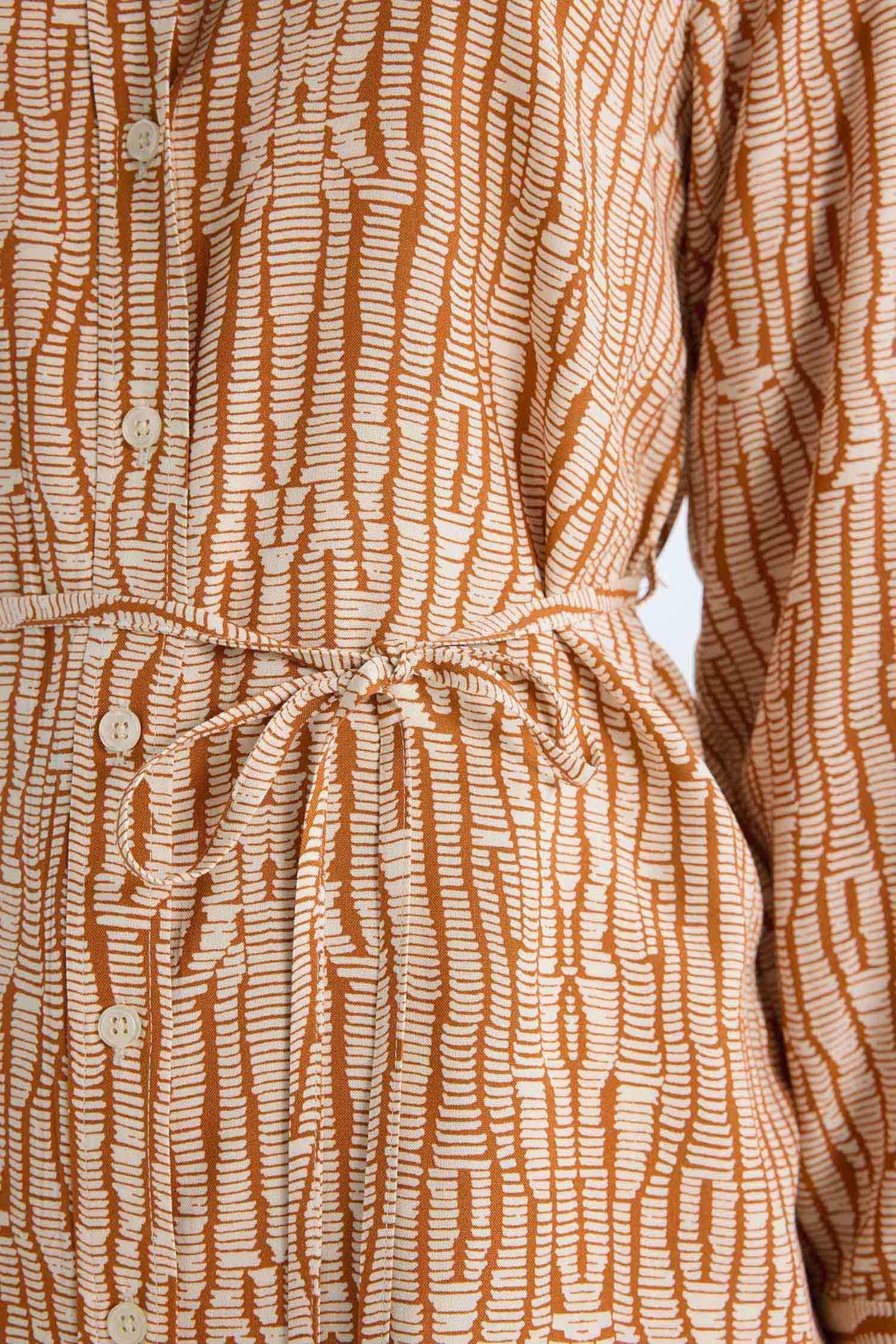 Regular Fit Shirt Collar Printed Long Sleeve Tunic