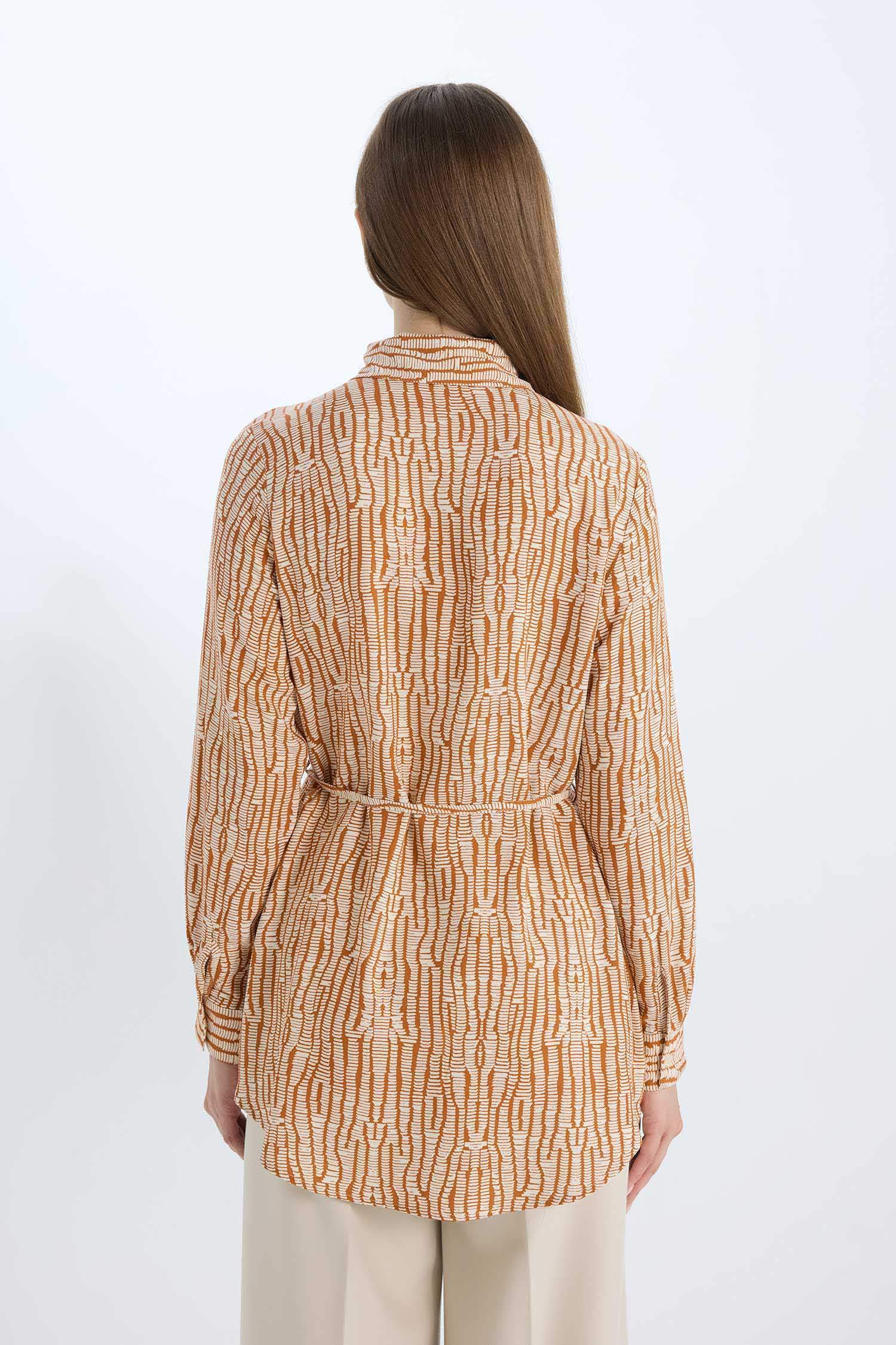 Regular Fit Shirt Collar Printed Long Sleeve Tunic