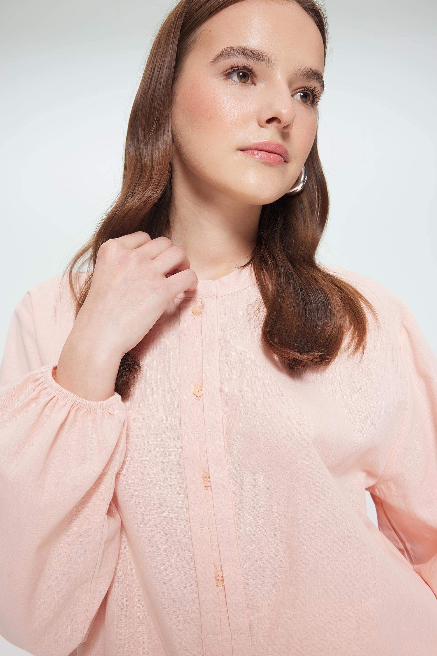 Regular Fit Flamlı Pamuk Uzun Kollu Gömlek Tunik