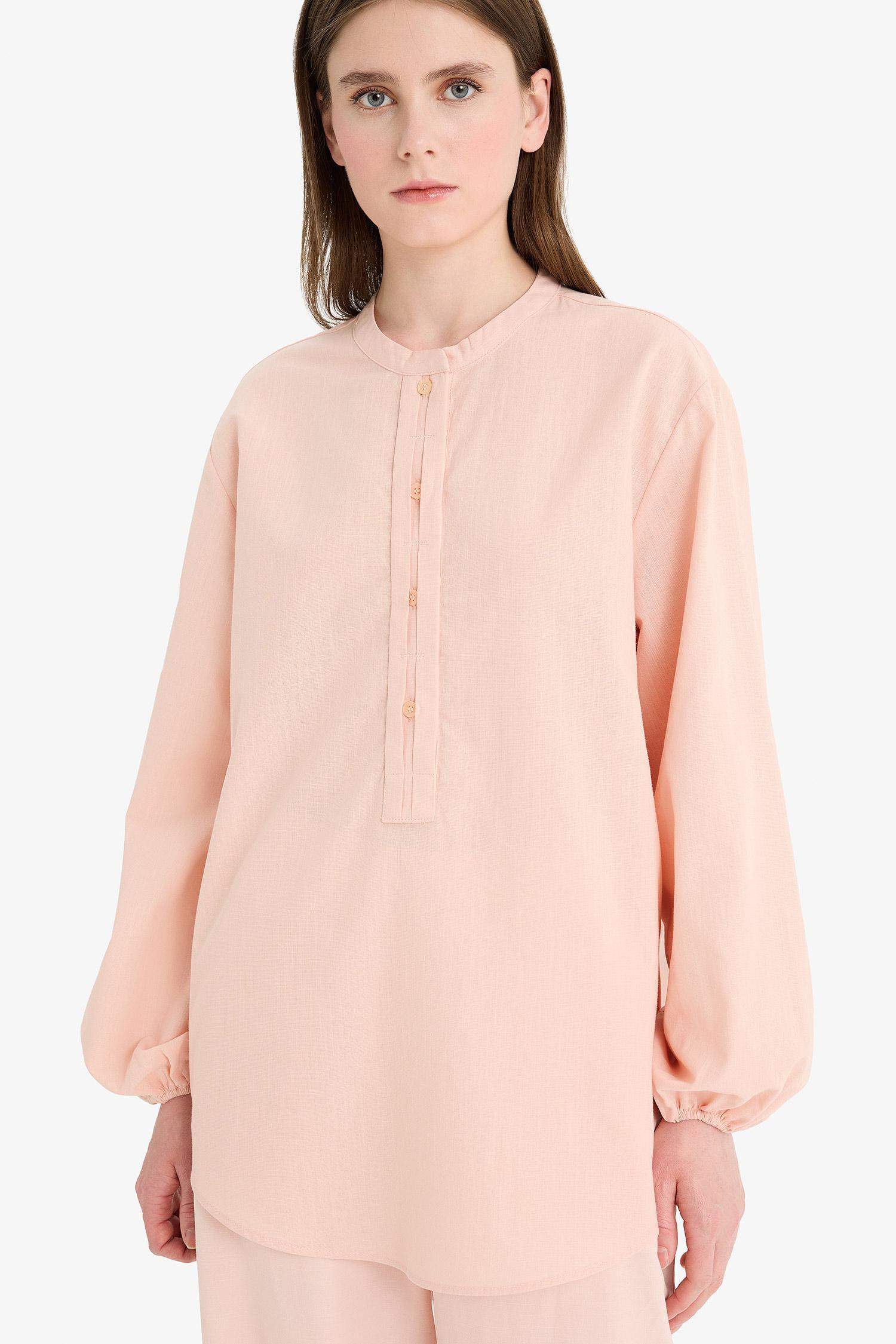 Regular Fit Flamlı Pamuk Uzun Kollu Gömlek Tunik