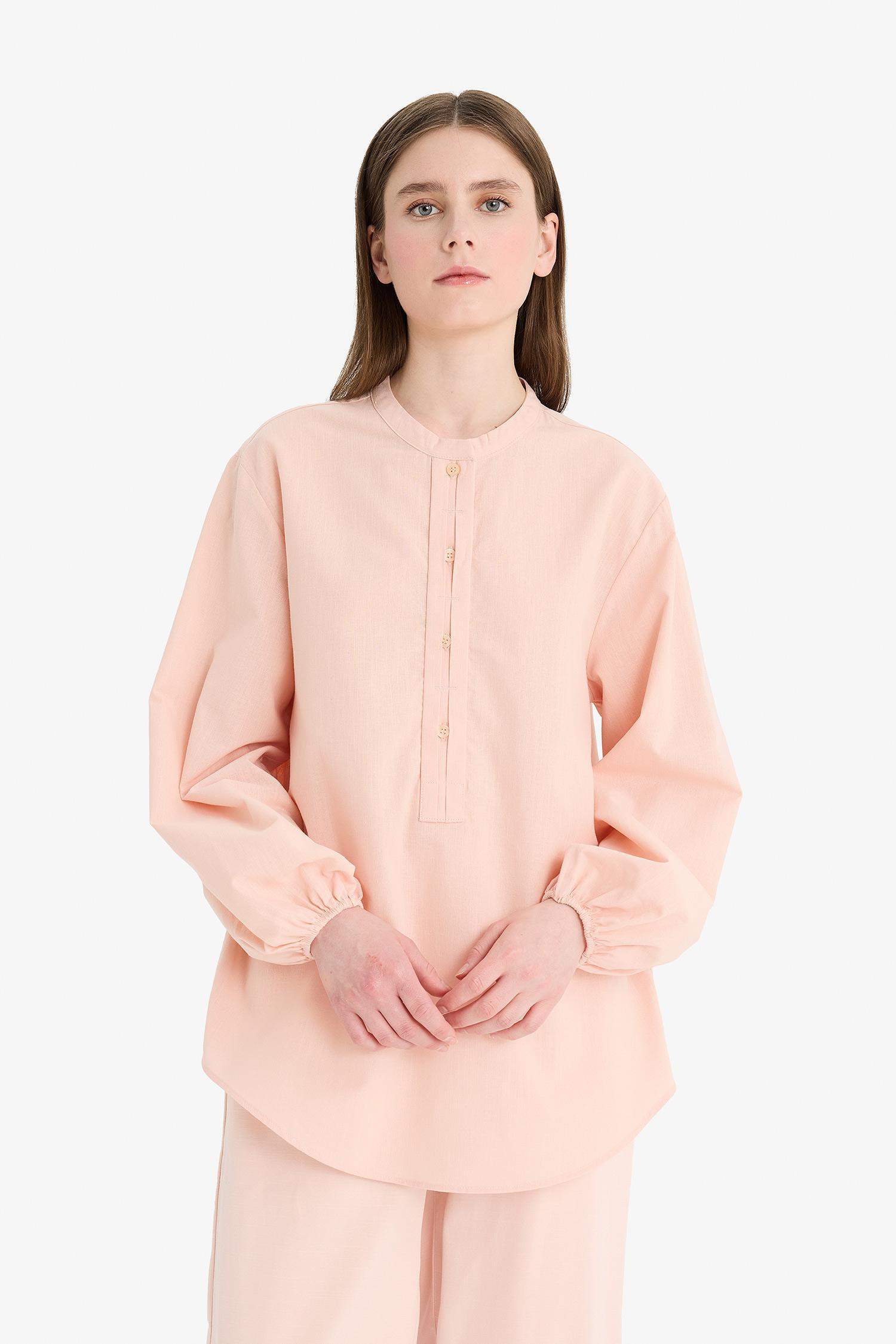 Regular Fit Flamlı Pamuk Uzun Kollu Gömlek Tunik