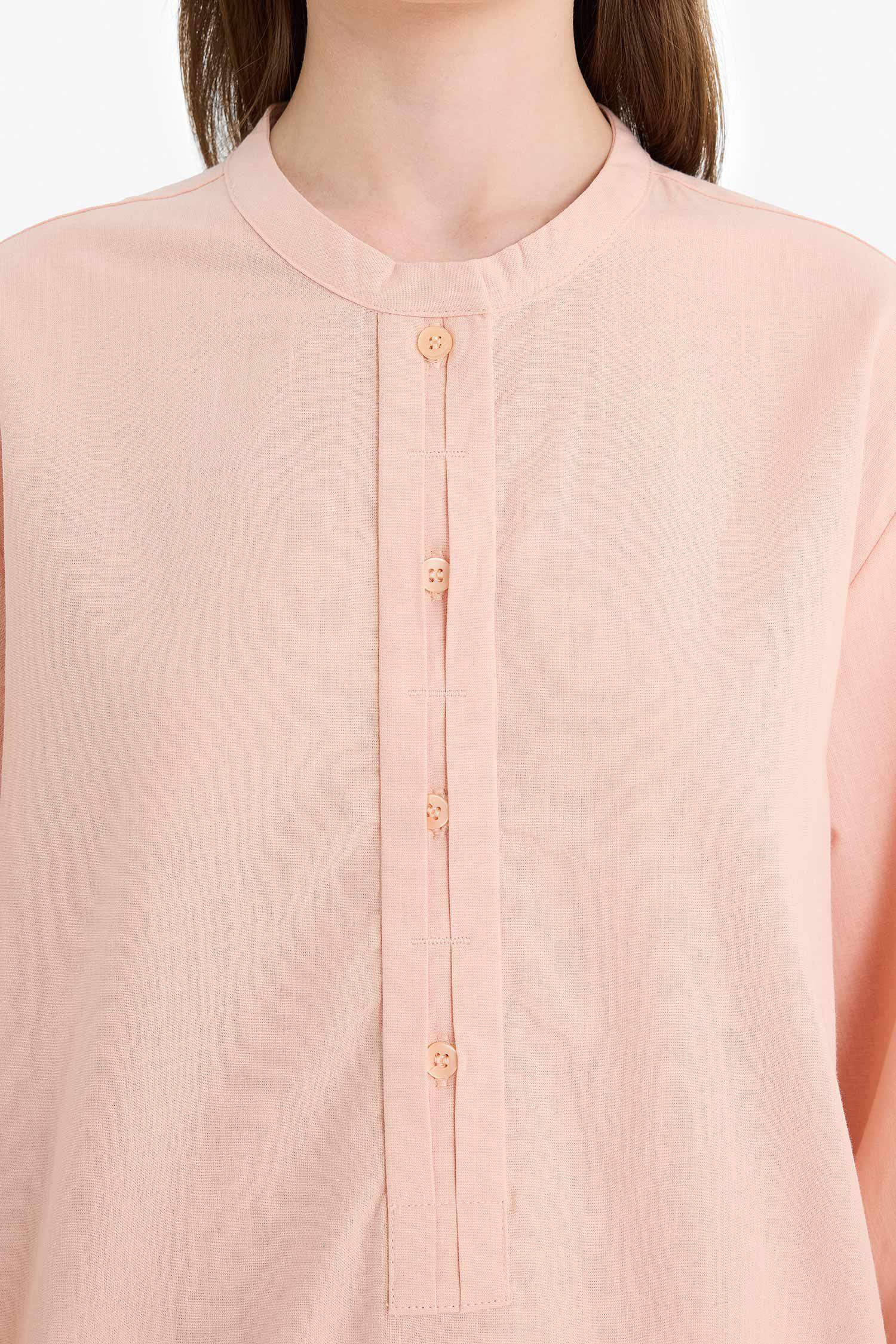 Regular Fit Flamlı Pamuk Uzun Kollu Gömlek Tunik