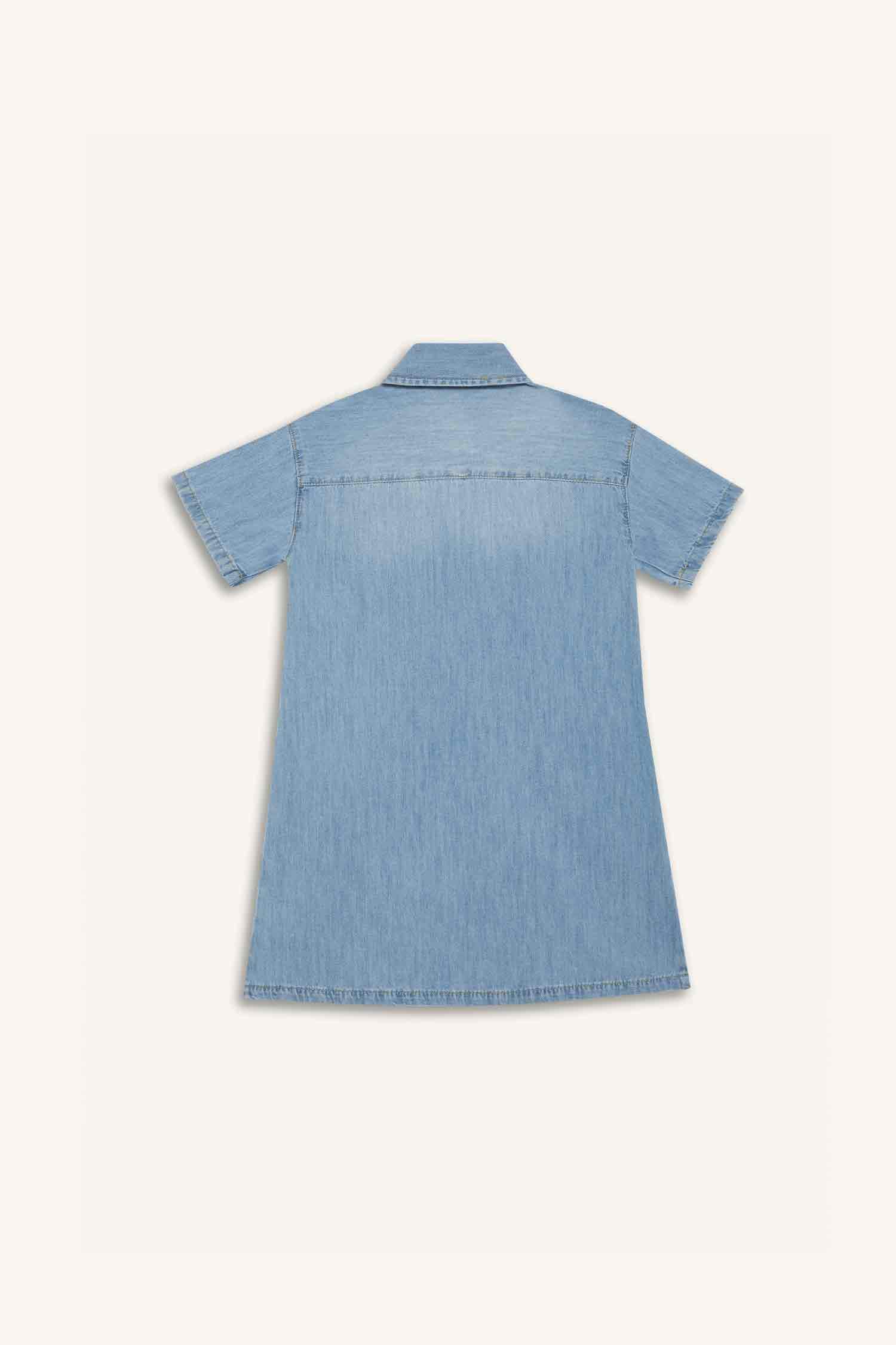 Girl Shirt Collar Short Sleeve Cotton Denim Dress