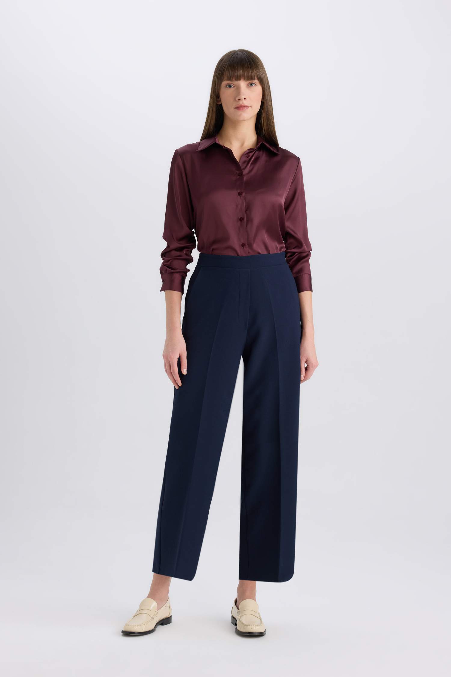 Regular Fit Saten Uzun Kollu Gömlek