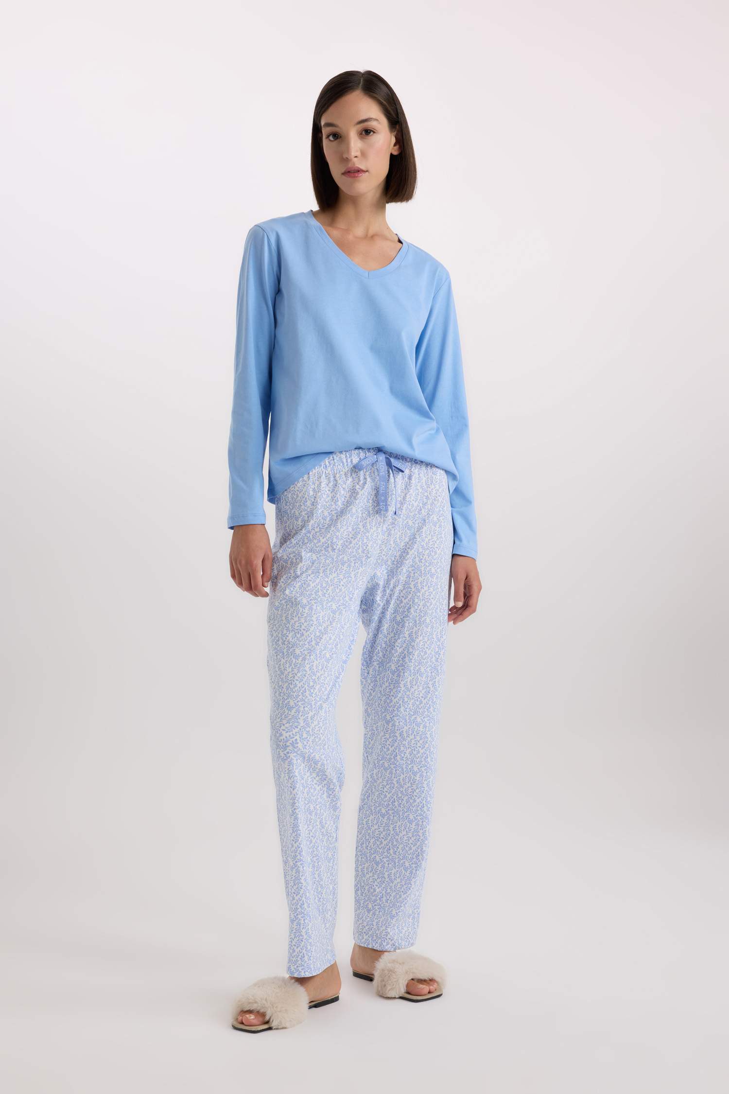 Pijama Takımı Regular Fit Uzun Kollu Üst Beli Lastikli Uzun Alt