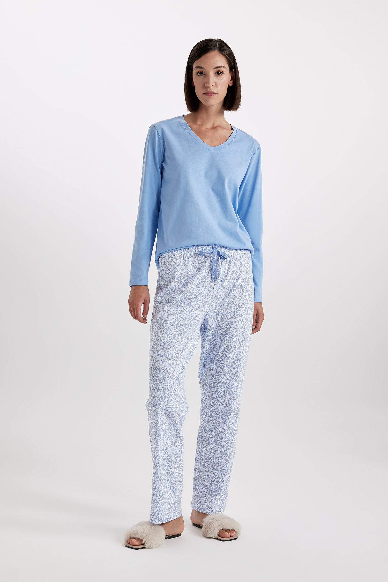 Pijama Takımı Regular Fit Uzun Kollu Üst Beli Lastikli Uzun Alt