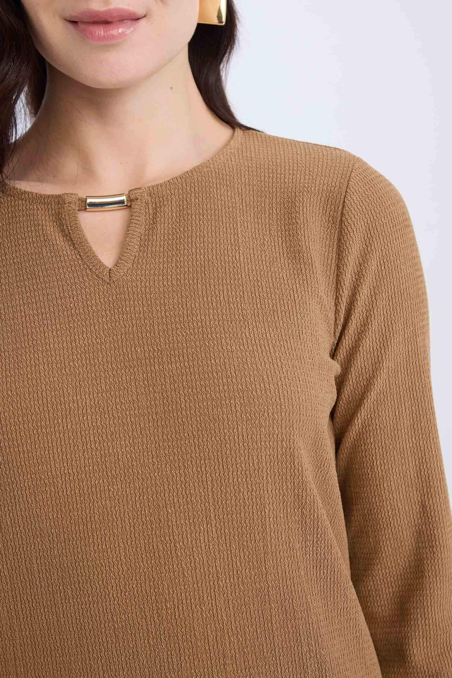 Bisiklet Yaka Basic Düz Bürümcük Uzun Kollu Maxi Elbise