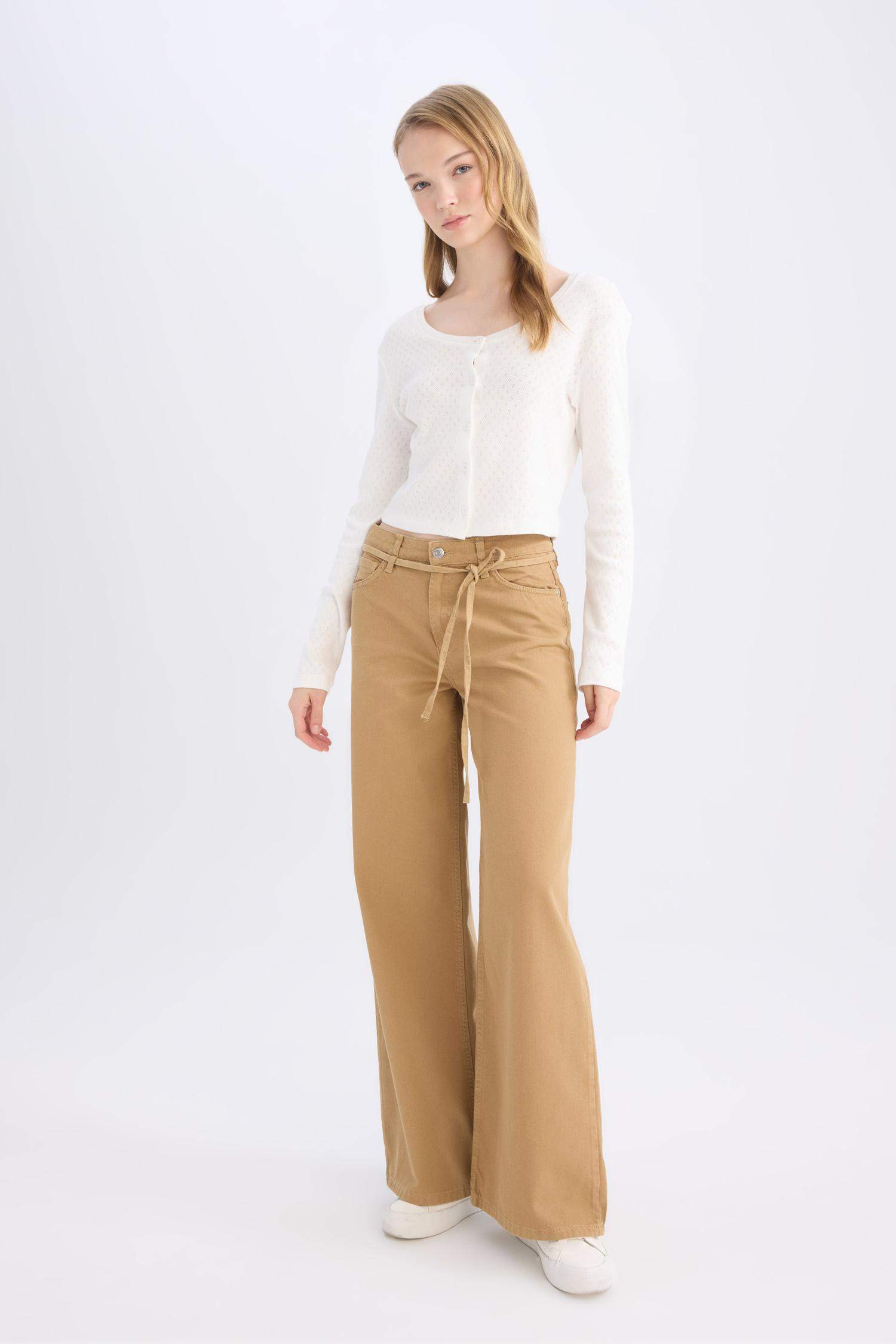 Gabardine Wide Leg High Waist Pants