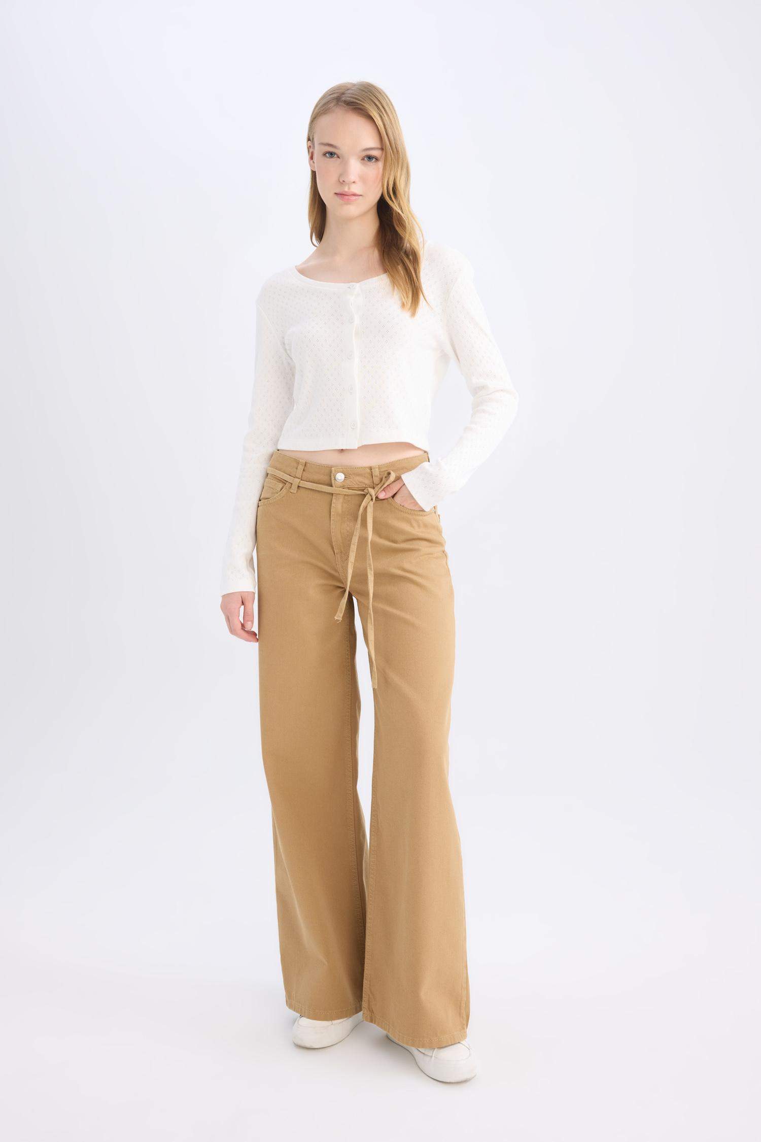Gabardine Wide Leg High Waist Pants
