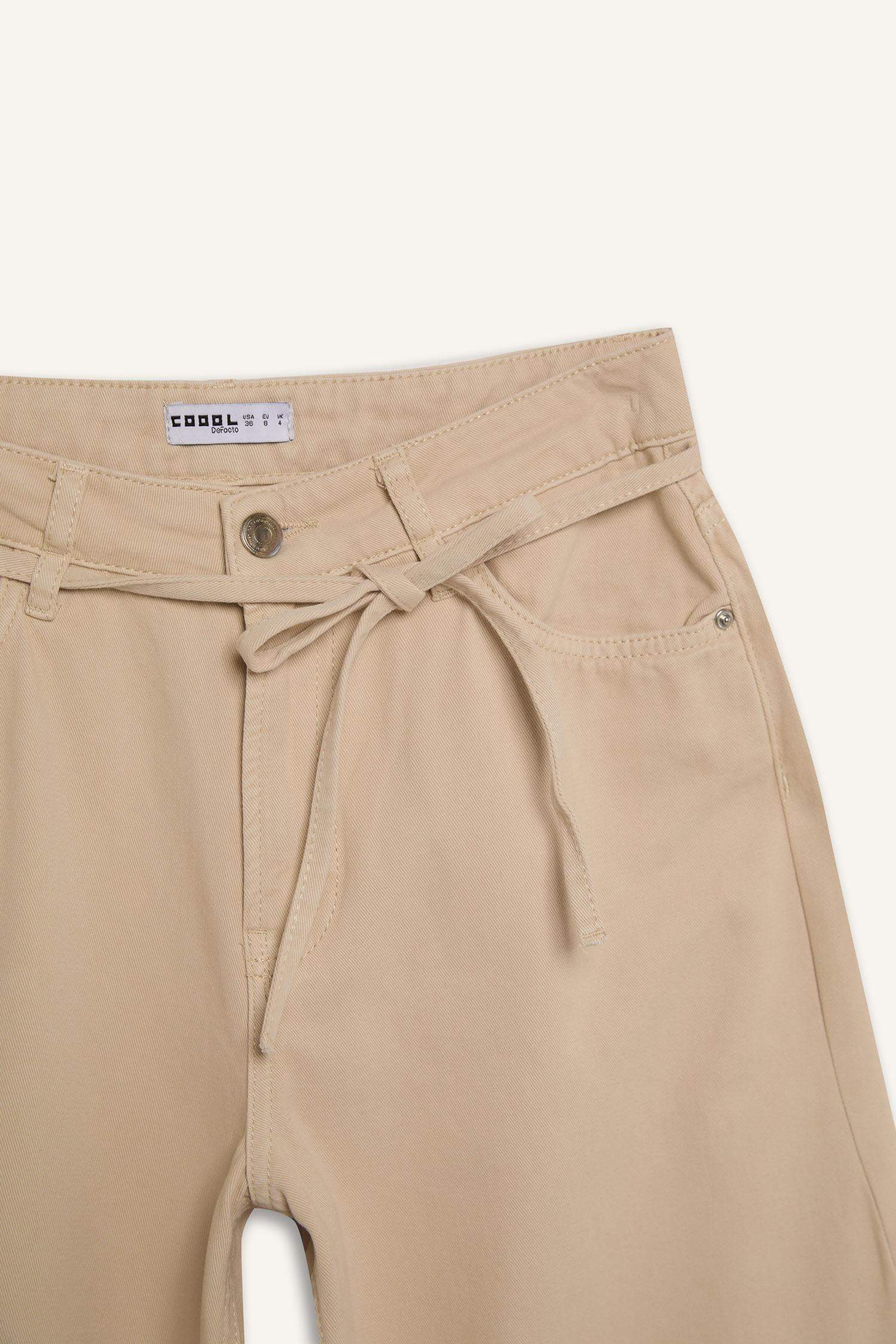 بنطلون جبردين وايد ليج برجل واسع وخصر عالي بيج