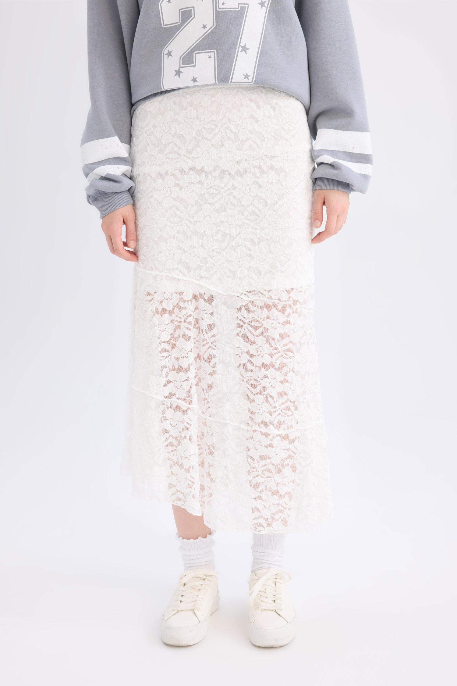 A Form Yüksek Bel Dantel Maxi Etek