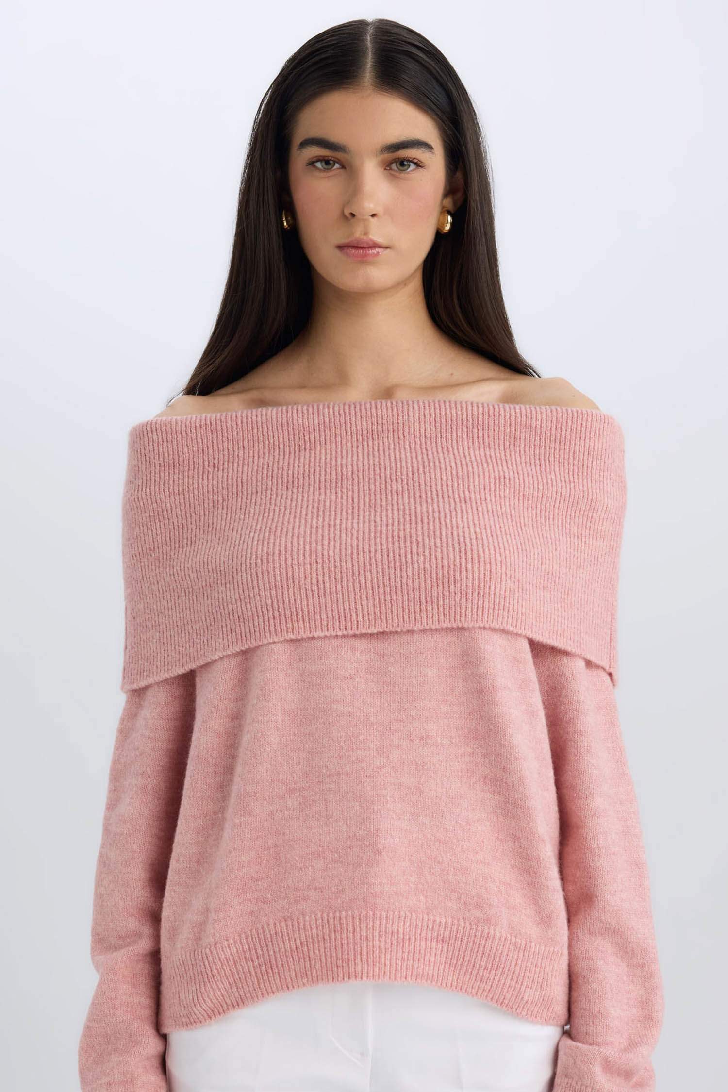 Oversize Geniş Kalıp Açık Omuz Triko Kazak