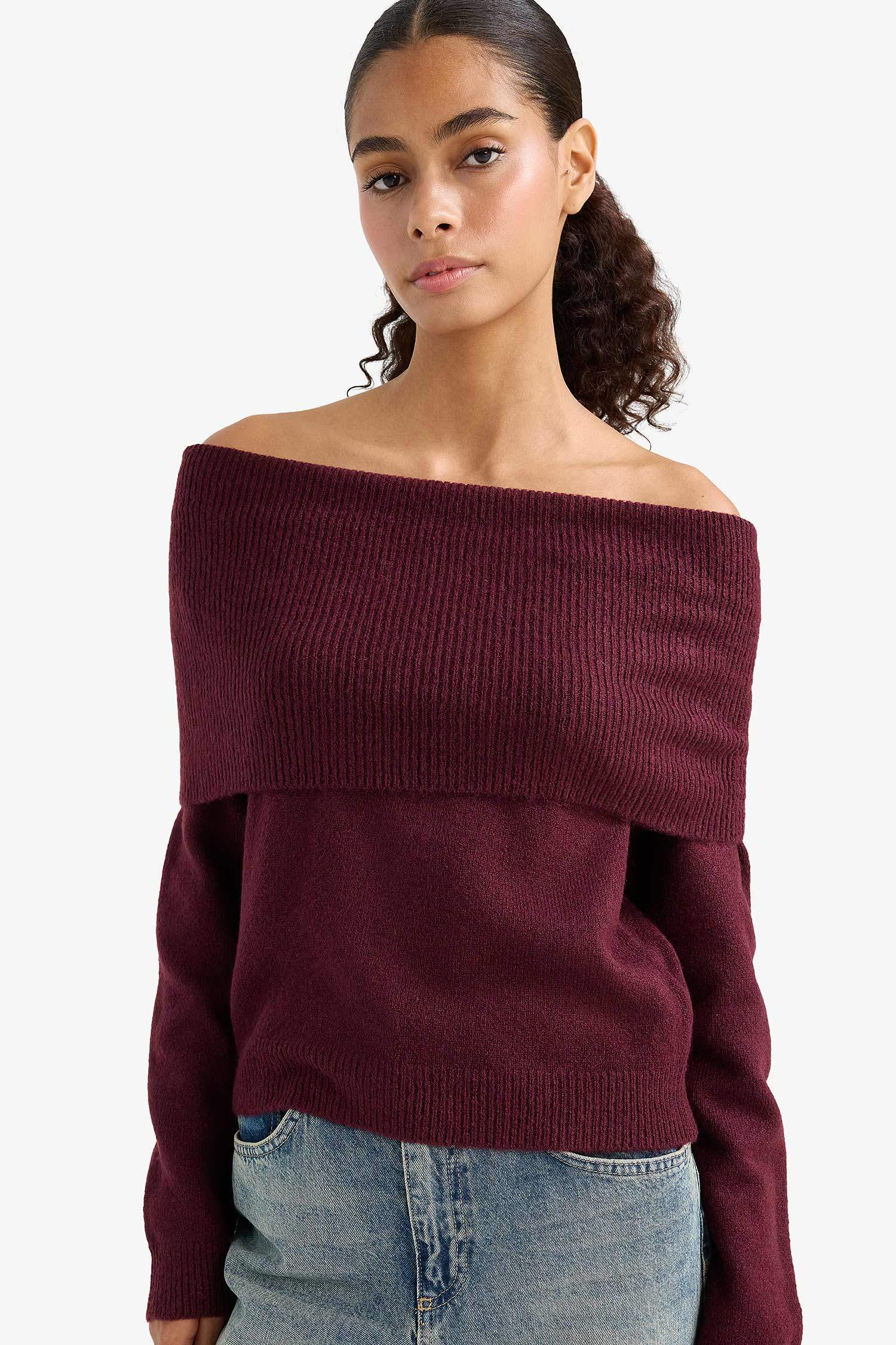 Regular Fit Off Shoulder Knitwear Pullover